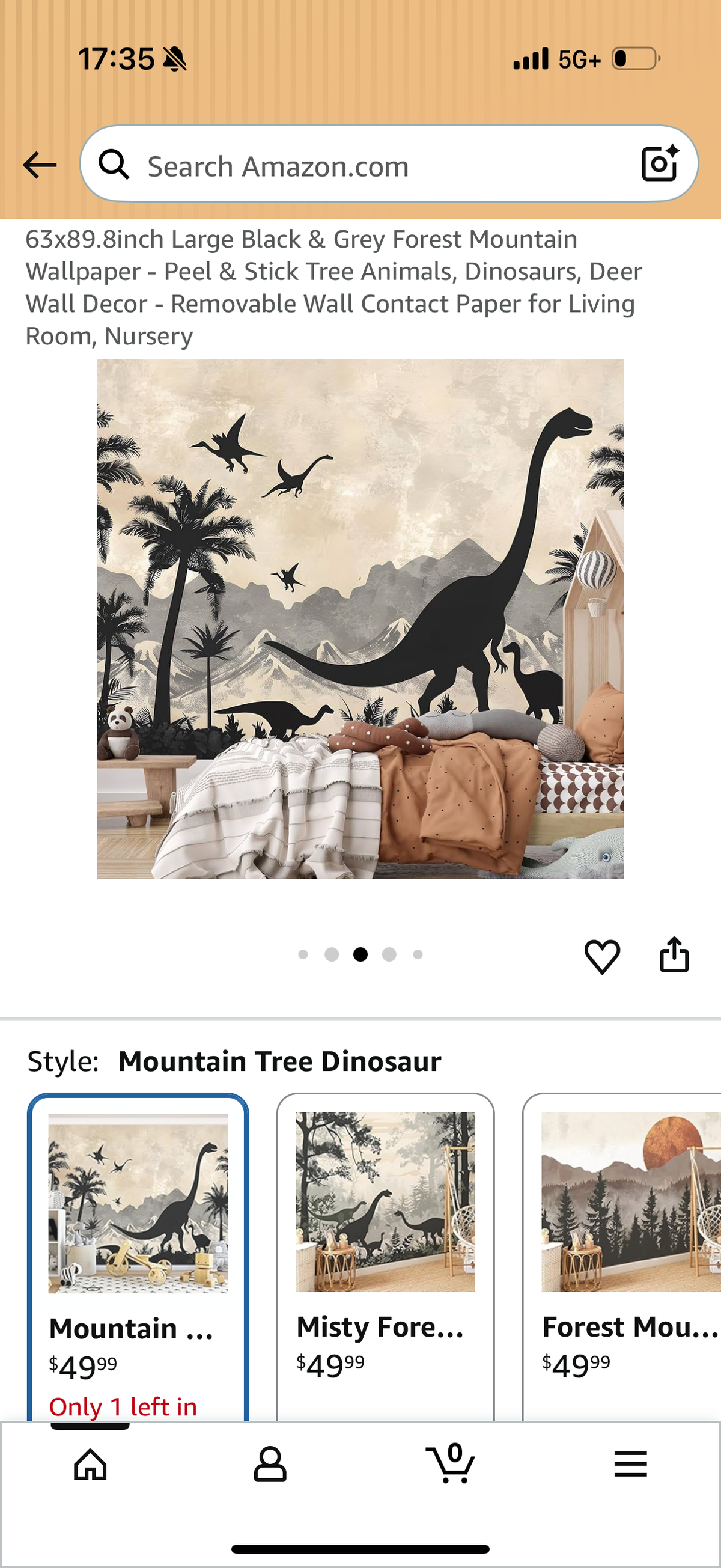 63x89.8inch Large Black & Grey Forest Mountain Wallpaper - Peel & Stick Tree Animals, Dinosaurs, Deer Wall Decor - Removable Wall Contact Paper for Living Room, Nursery