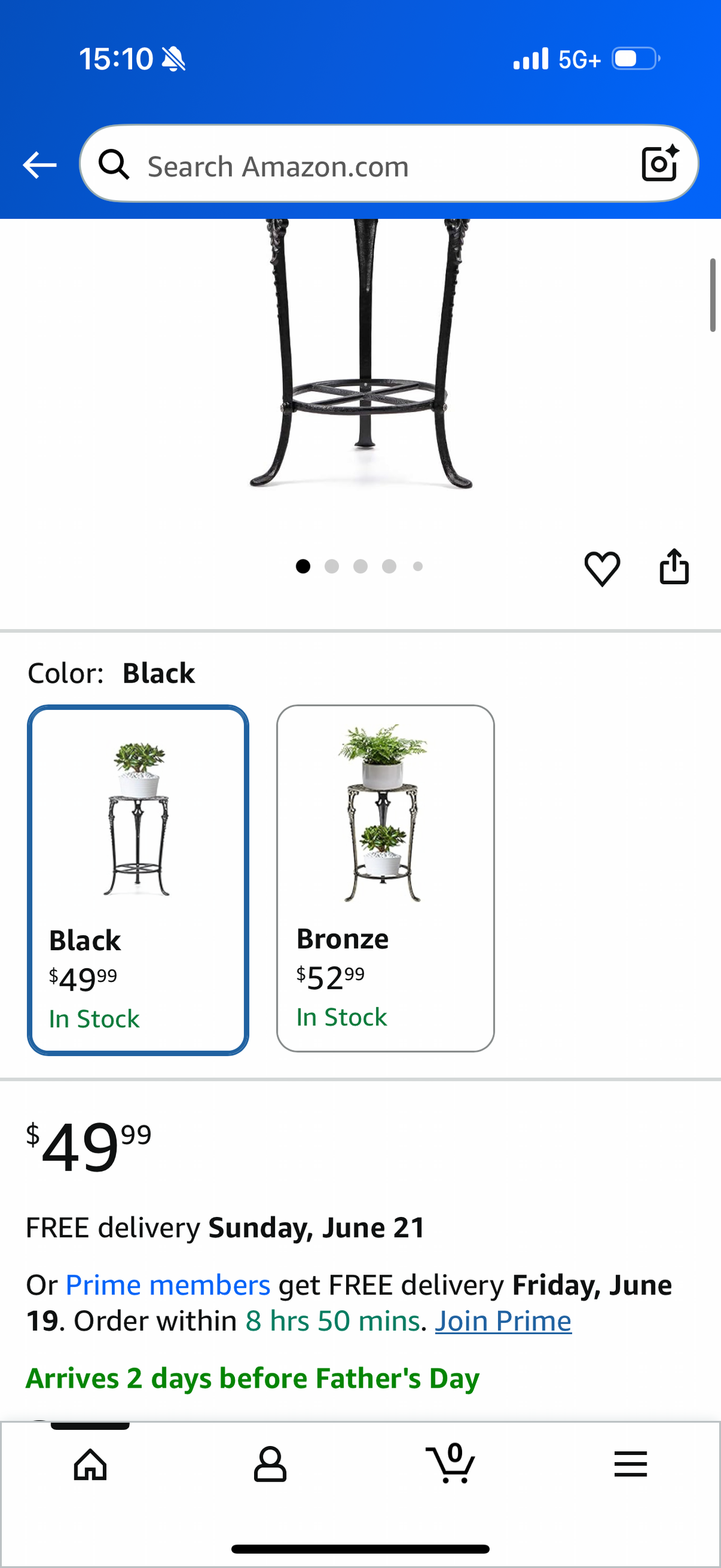 Plant Stand 18.8 Inches Tall, Cast Iron Potted Plant Stand, 2-Tier Metal Planter Stand, Flower Pot Stand for Living Room, Bedroom, Kitchen Decor (Black)