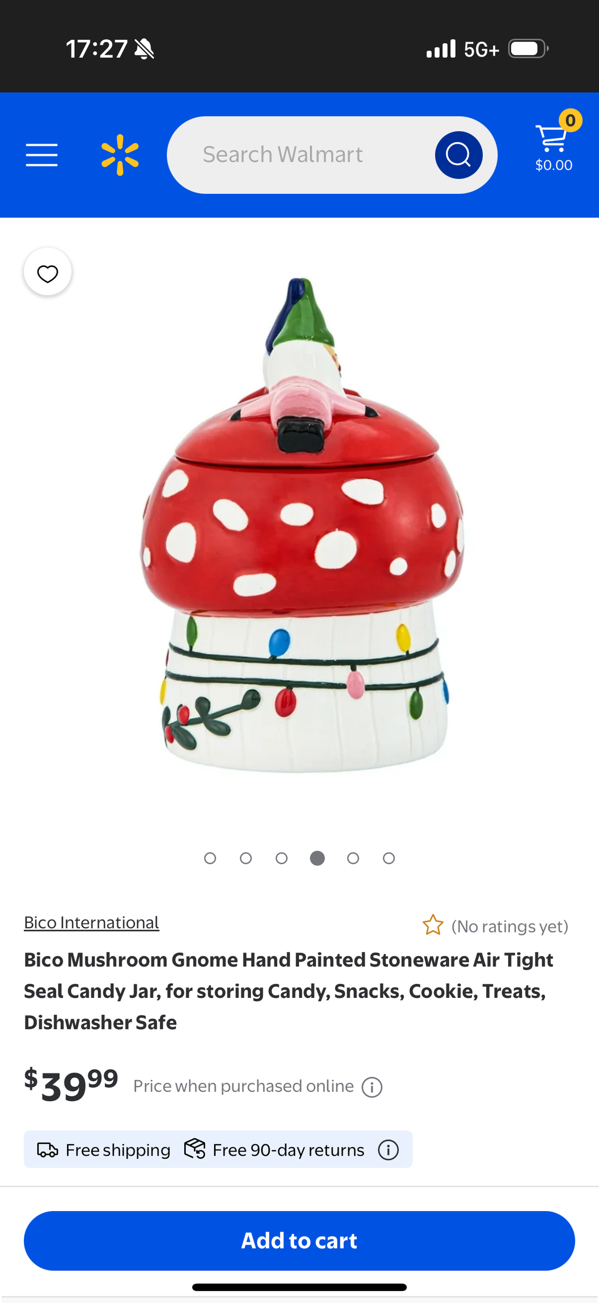 Bico Mushroom Gnome Hand Painted Stoneware Air Tight Seal Candy Jar, for storing Candy, Snacks, Cookie, Treats, Dishwasher Safe
