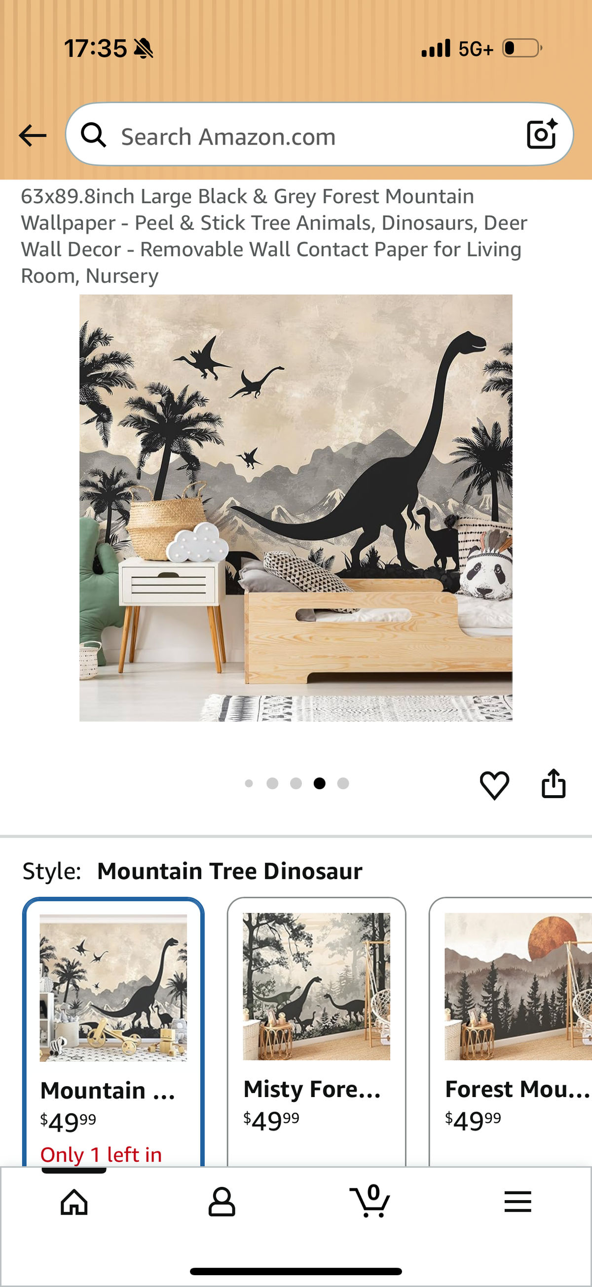 63x89.8inch Large Black & Grey Forest Mountain Wallpaper - Peel & Stick Tree Animals, Dinosaurs, Deer Wall Decor - Removable Wall Contact Paper for Living Room, Nursery