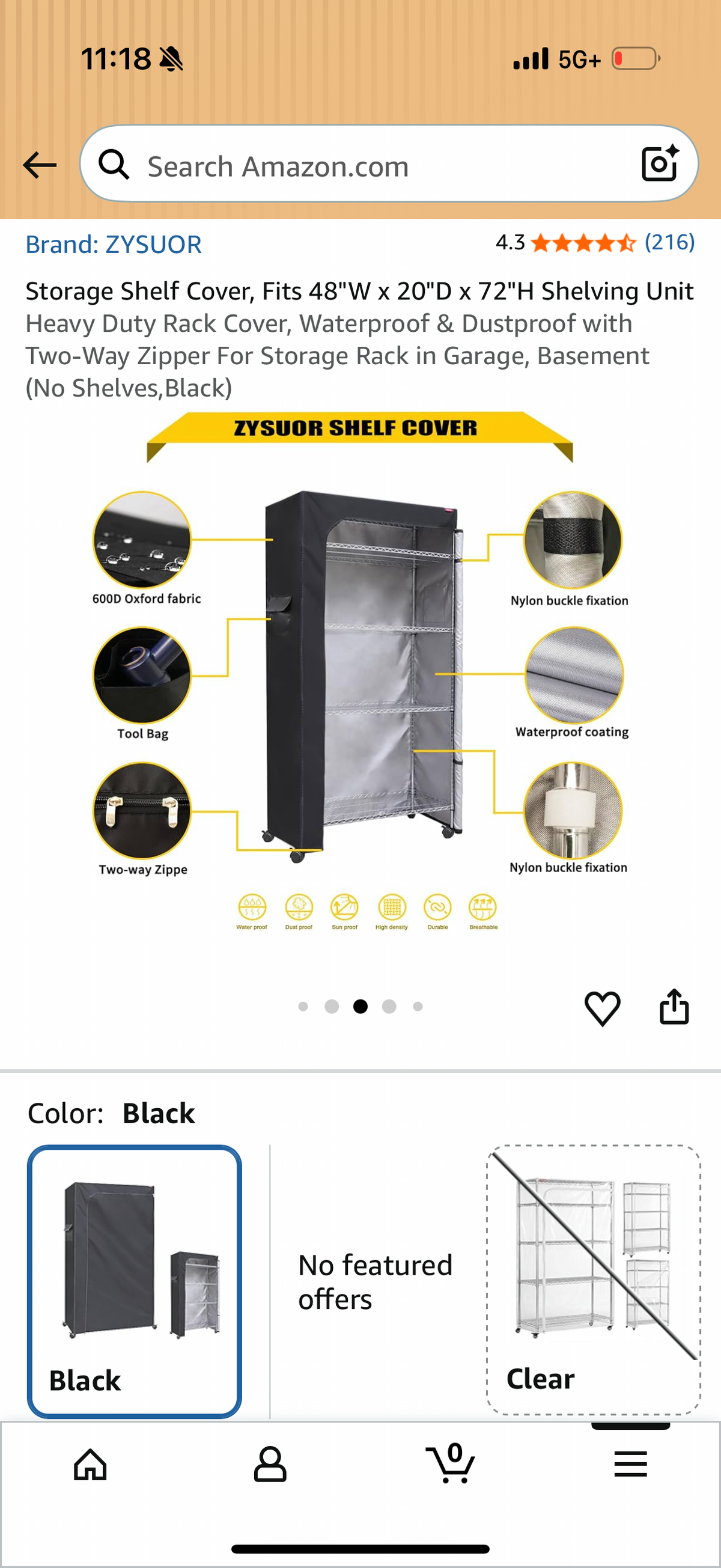 Storage Shelf Cover, Fits 48"W x 20"D x 72"H Shelving Unit Heavy Duty Rack Cover, Waterproof & Dustproof with Two-Way Zipper For Storage Rack in Garage, Basement (No Shelves,Black)