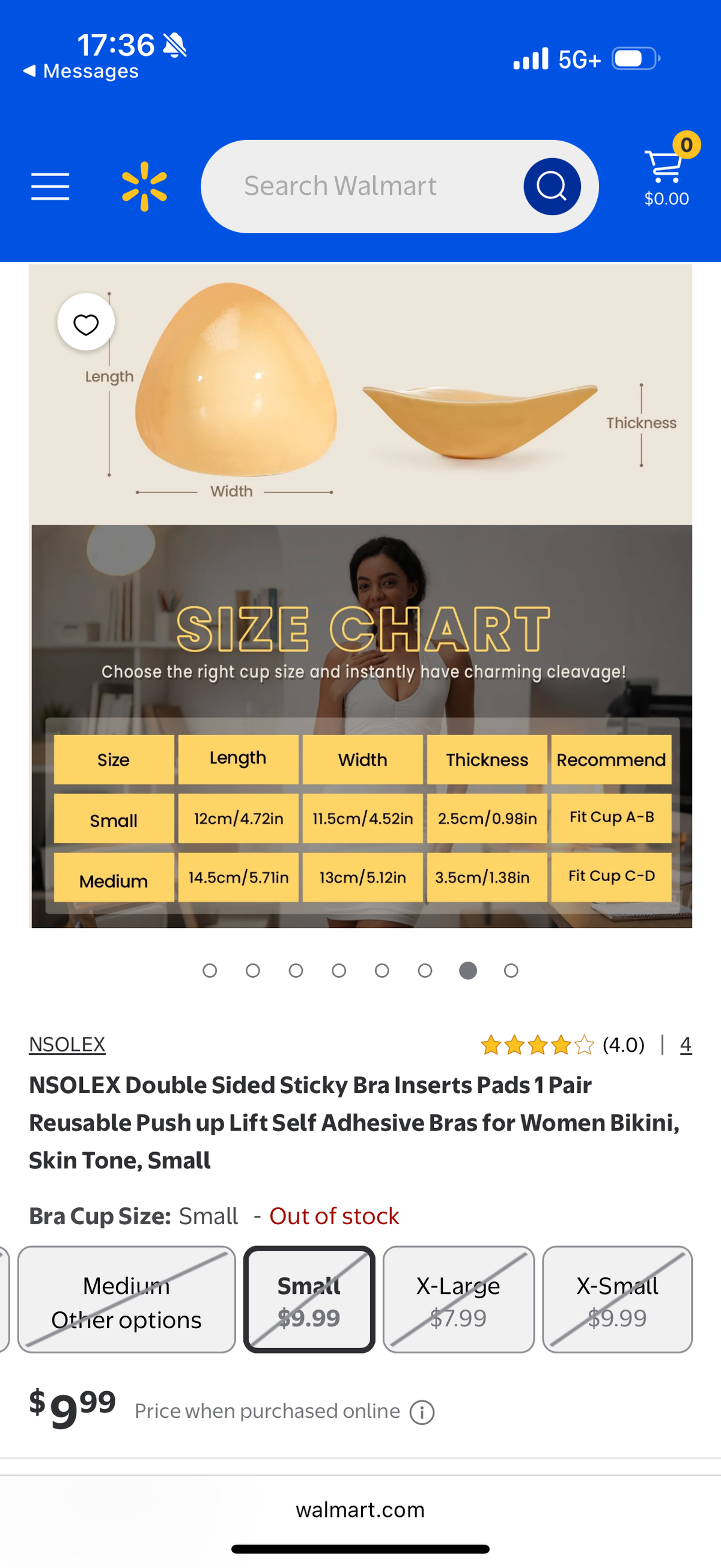 NSOLEX Double Sided Sticky Bra Inserts Pads 1 Pair Reusable Push up Lift Self Adhesive Bras for Women Bikini, Skin Tone, Small