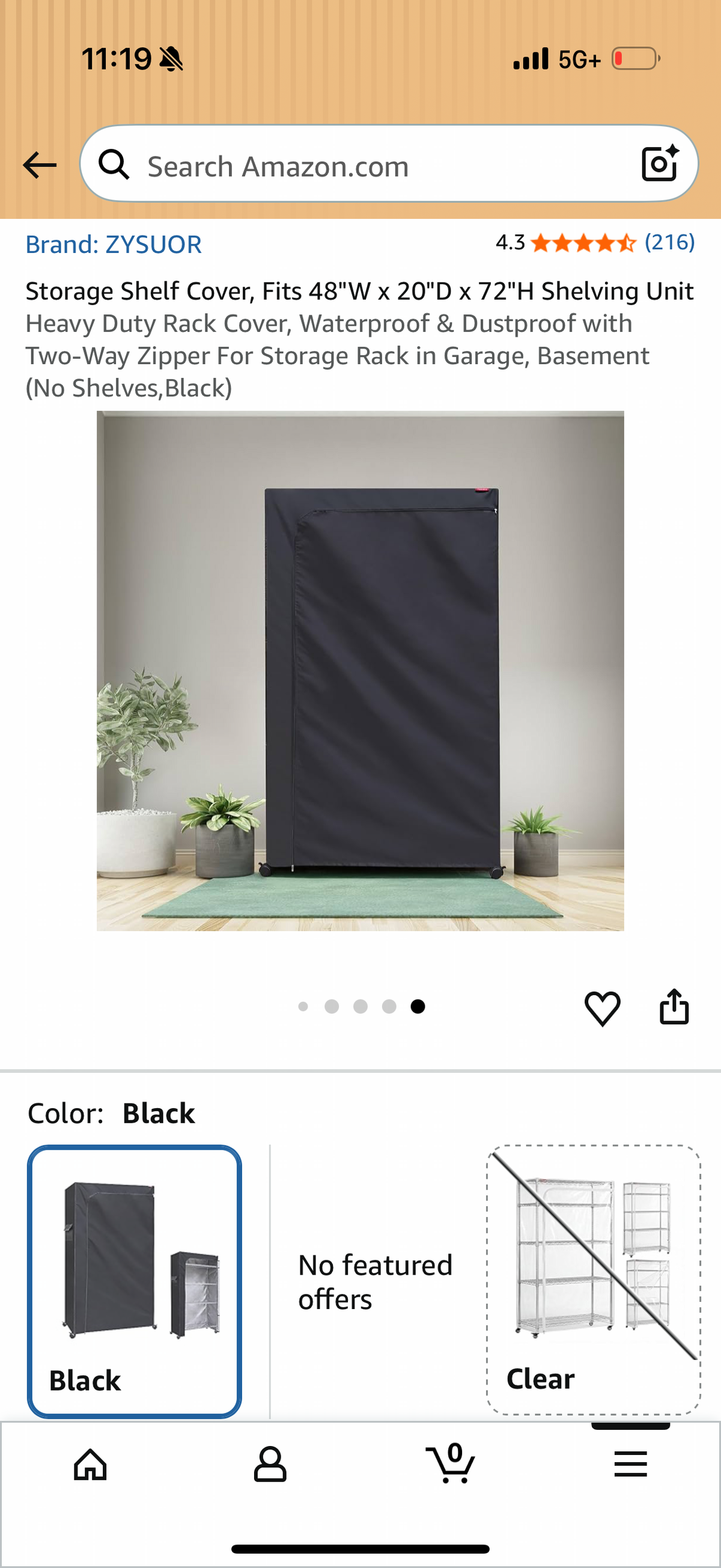 Storage Shelf Cover, Fits 48"W x 20"D x 72"H Shelving Unit Heavy Duty Rack Cover, Waterproof & Dustproof with Two-Way Zipper For Storage Rack in Garage, Basement (No Shelves,Black)