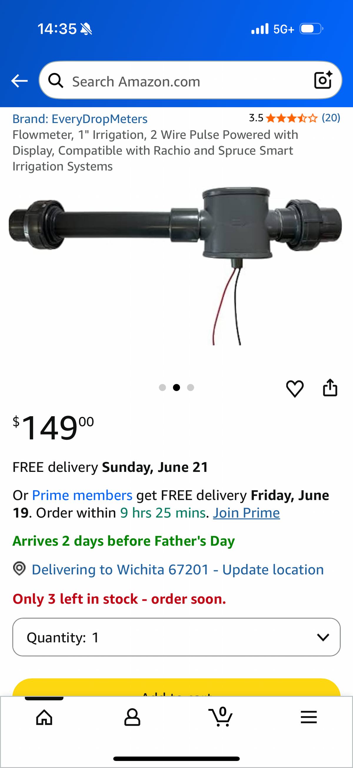 Flowmeter, 1" Irrigation, 2 Wire Pulse Powered with Display, Compatible with Rachio and Spruce Smart Irrigation Systems