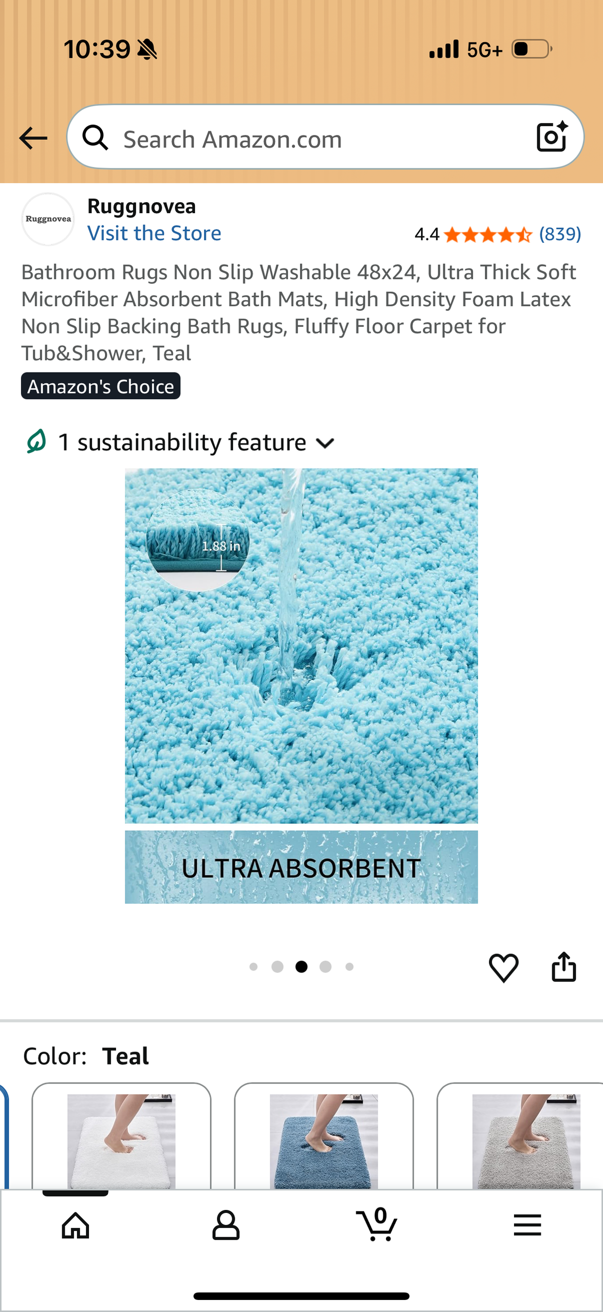 Bathroom Rugs Non Slip Washable 48x24, Ultra Thick Soft Microfiber Absorbent Bath Mats, High Density Foam Latex Non Slip Backing Bath Rugs, Fluffy Floor Carpet for Tub&Shower, Teal