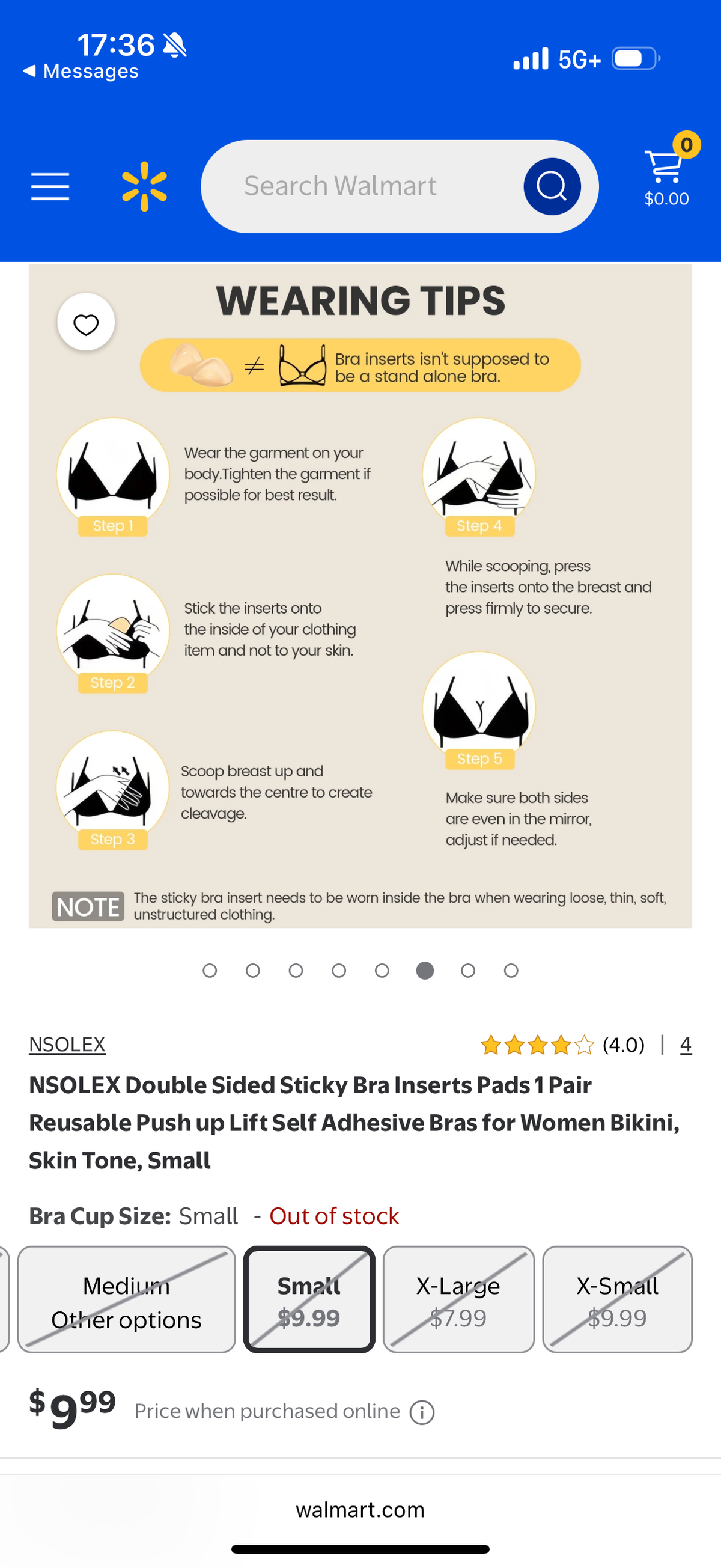 NSOLEX Double Sided Sticky Bra Inserts Pads 1 Pair Reusable Push up Lift Self Adhesive Bras for Women Bikini, Skin Tone, Small