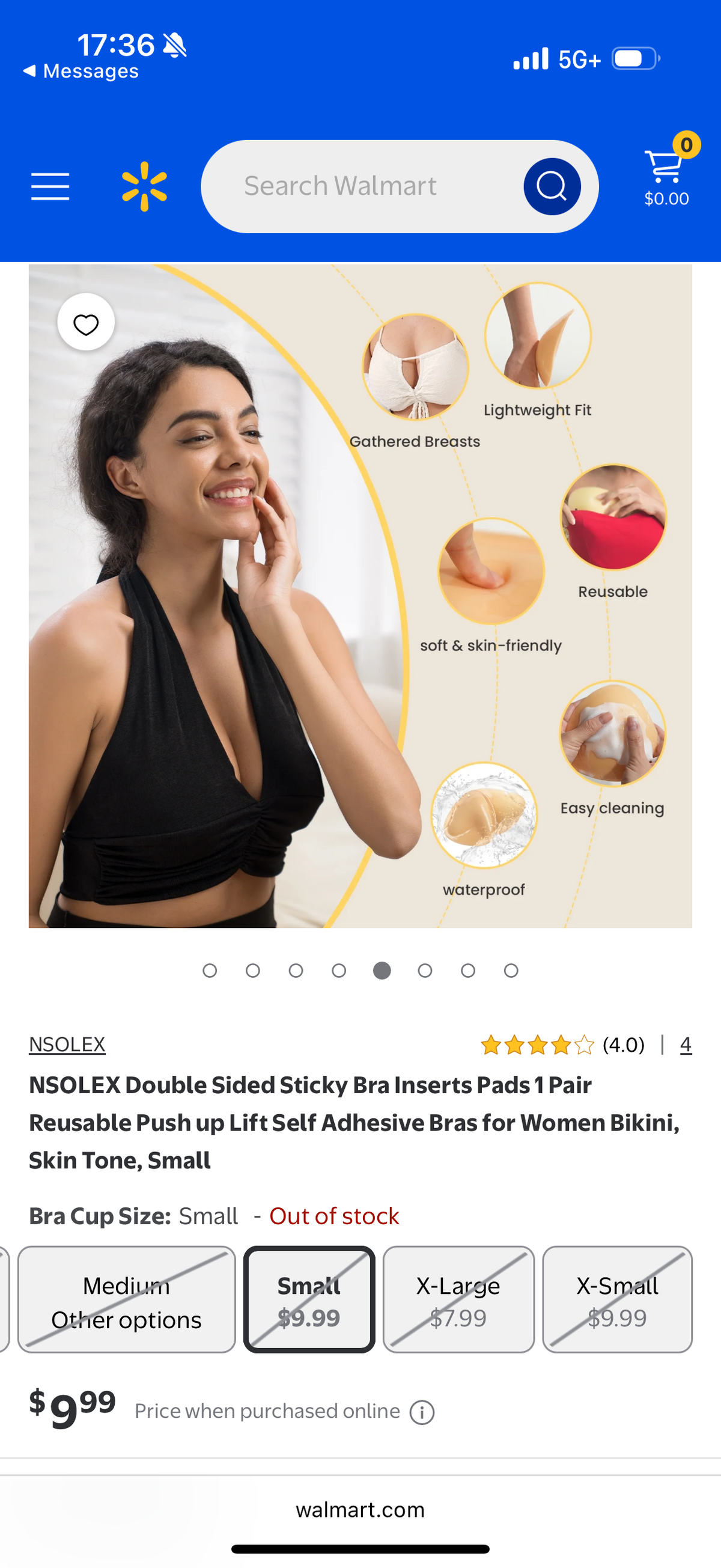 NSOLEX Double Sided Sticky Bra Inserts Pads 1 Pair Reusable Push up Lift Self Adhesive Bras for Women Bikini, Skin Tone, Small
