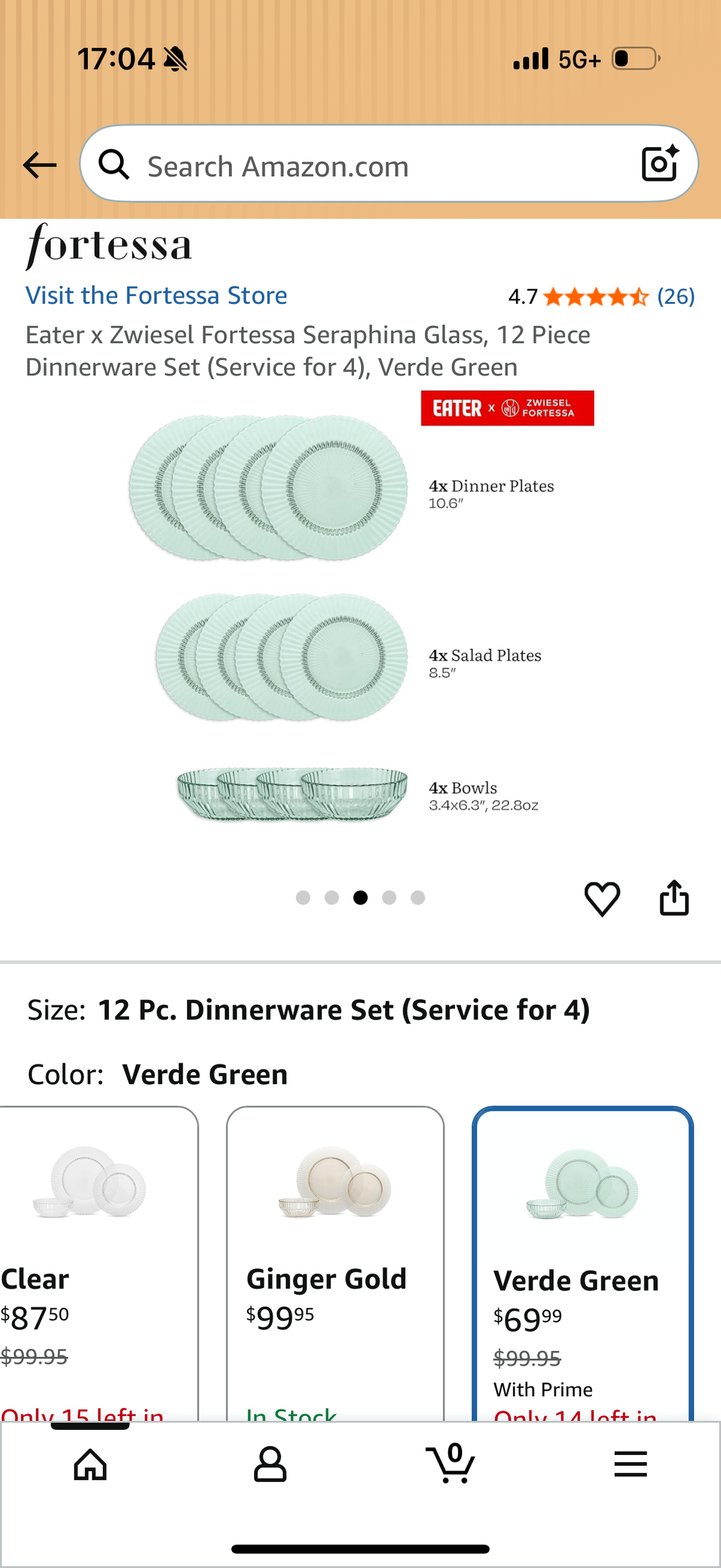 Eater x Zwiesel Fortessa Seraphina Glass, 12 Piece Dinnerware Set (Service for 4), Verde Green