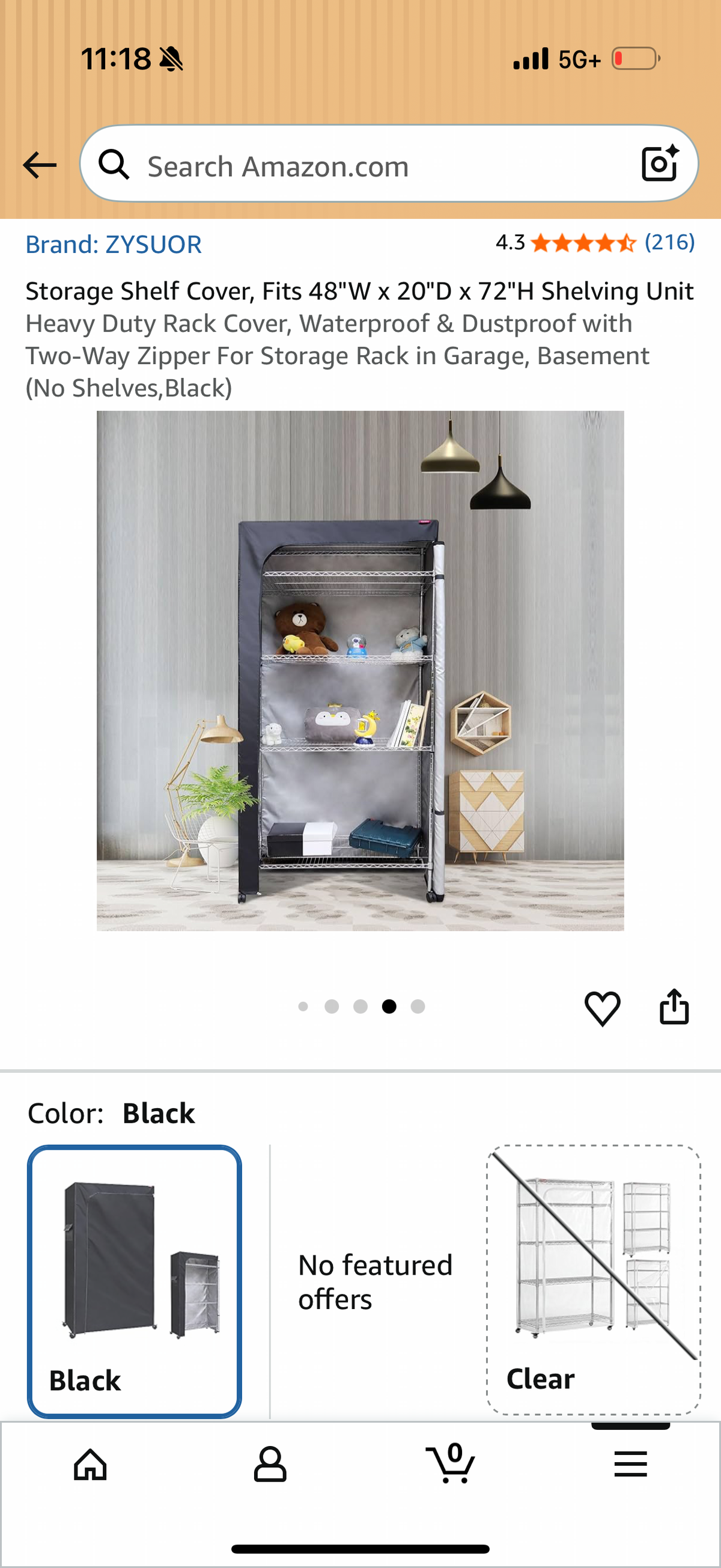 Storage Shelf Cover, Fits 48"W x 20"D x 72"H Shelving Unit Heavy Duty Rack Cover, Waterproof & Dustproof with Two-Way Zipper For Storage Rack in Garage, Basement (No Shelves,Black)