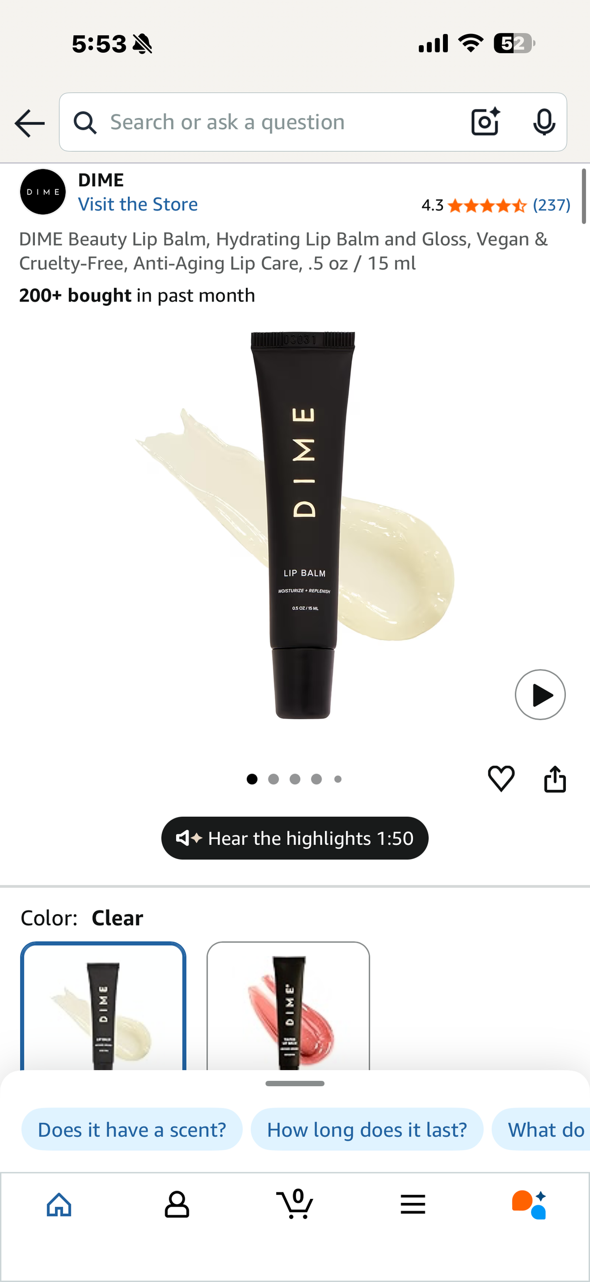 DIME Beauty Lip Balm, Hydrating Lip Balm and Gloss, Vegan & Cruelty-Free, Anti-Aging Lip Care, .5 oz / 15 ml