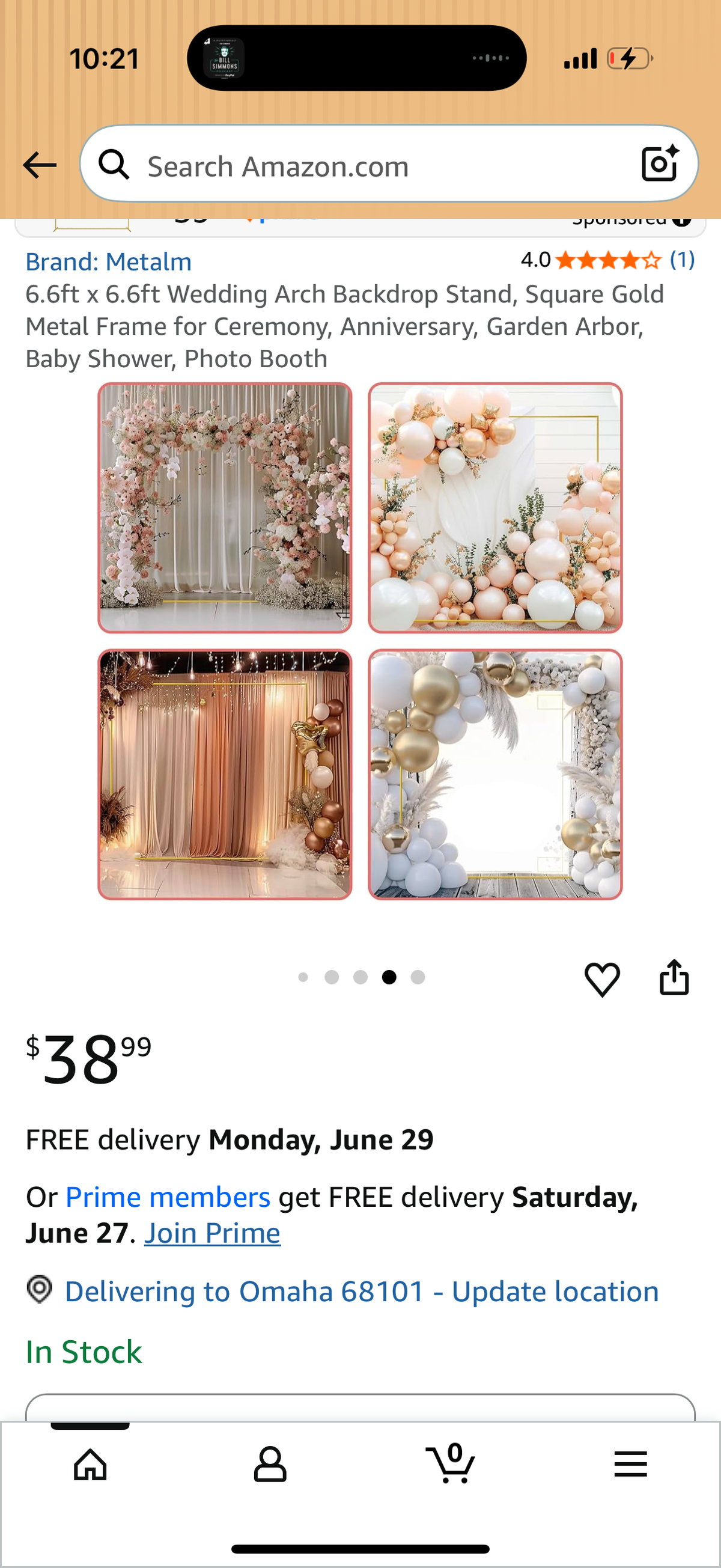 6.6ft x 6.6ft Wedding Square Backdrop Stand, Gold