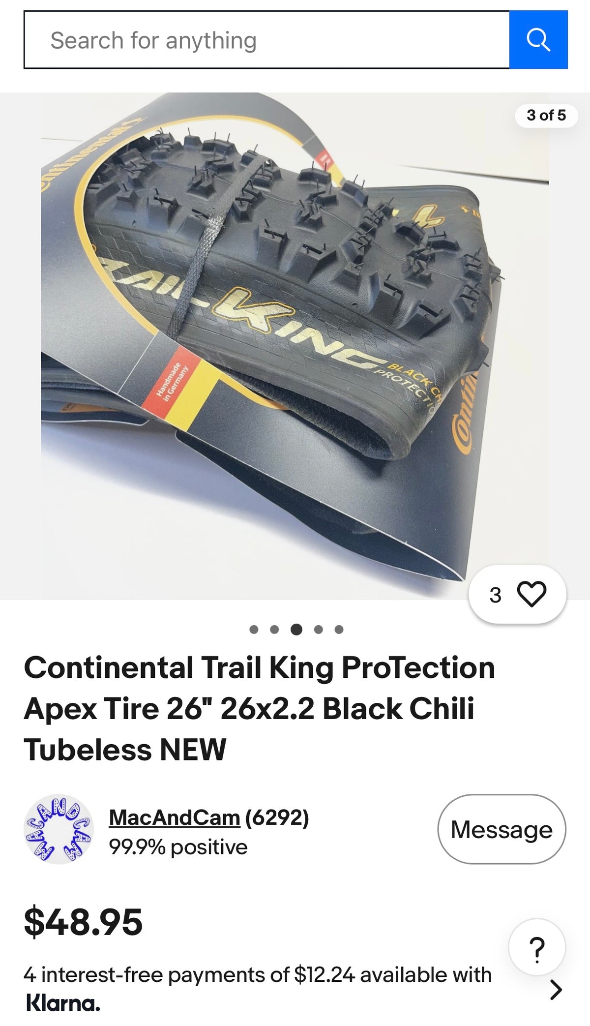 Continental Trail King ProTection Apex Tire 26" 26x2.2 Black Chili Tubeless
