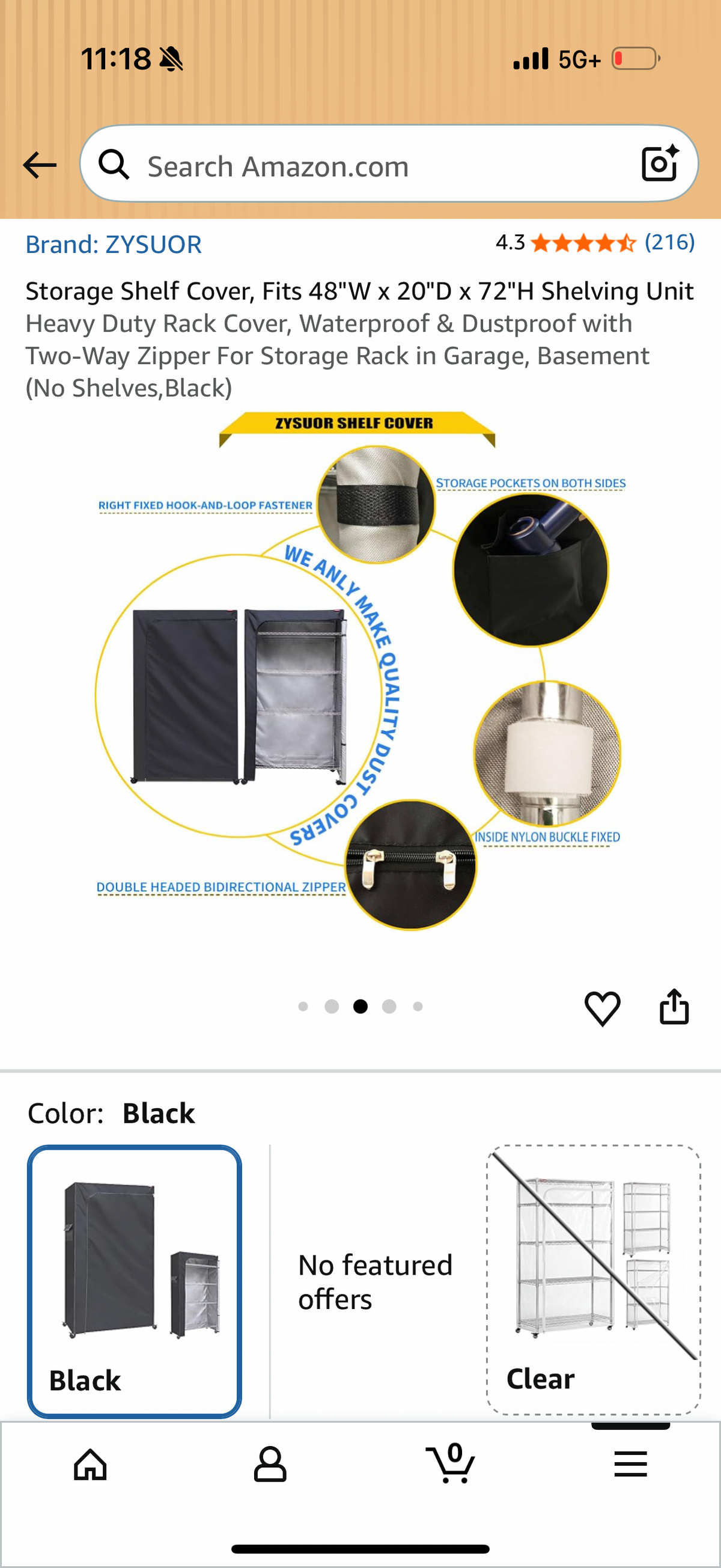 Storage Shelf Cover, Fits 48"W x 20"D x 72"H Shelving Unit Heavy Duty Rack Cover, Waterproof & Dustproof with Two-Way Zipper For Storage Rack in Garage, Basement (No Shelves,Black)