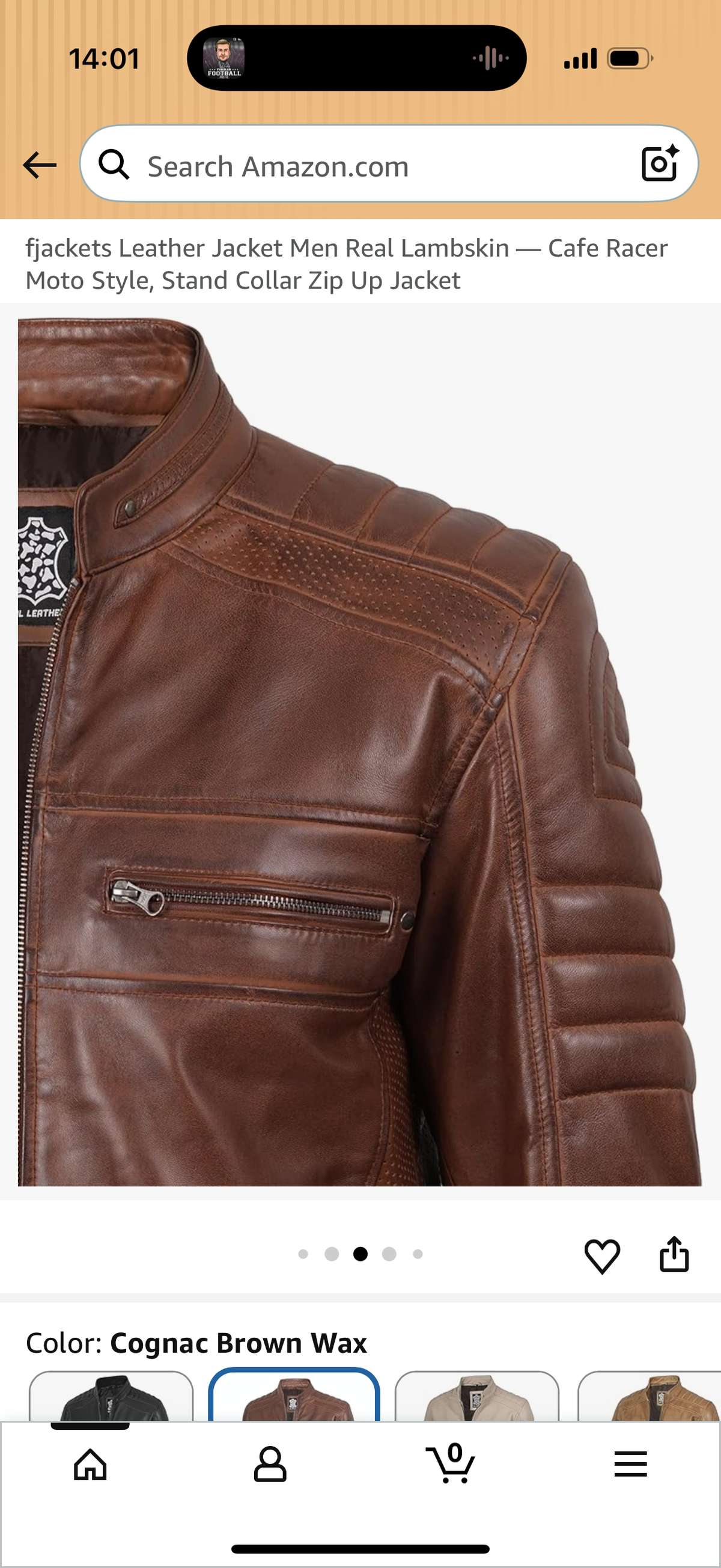 Leather Jacket Men Real Lambskin — Cafe Racer Moto Style, Stand Collar Zip Up Jacket XXXL