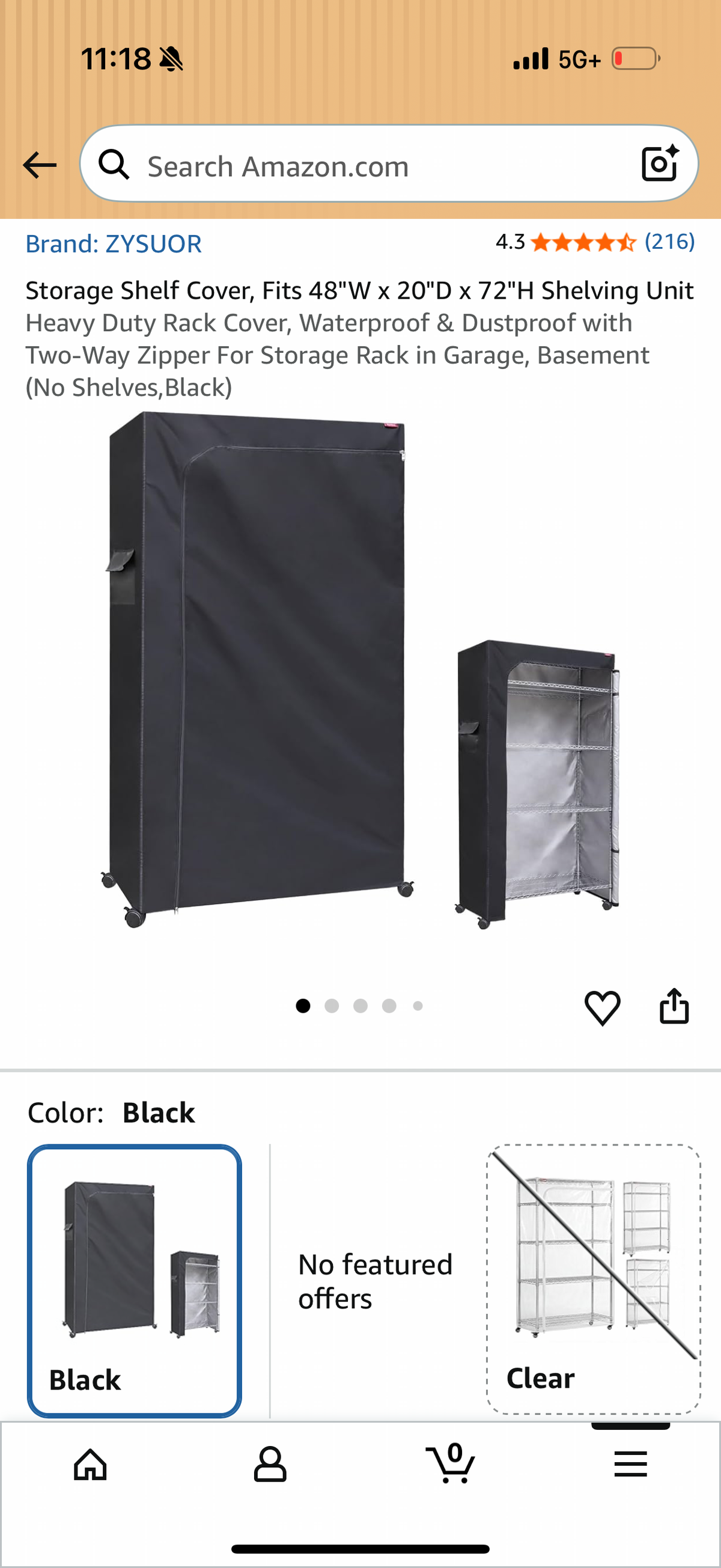 Storage Shelf Cover, Fits 48"W x 20"D x 72"H Shelving Unit Heavy Duty Rack Cover, Waterproof & Dustproof with Two-Way Zipper For Storage Rack in Garage, Basement (No Shelves,Black)