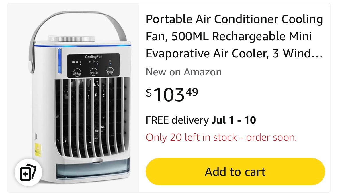 Portable Air Conditioner Cooling Fan, 500ML Rechargeable Mini Evaporative Air Cooler