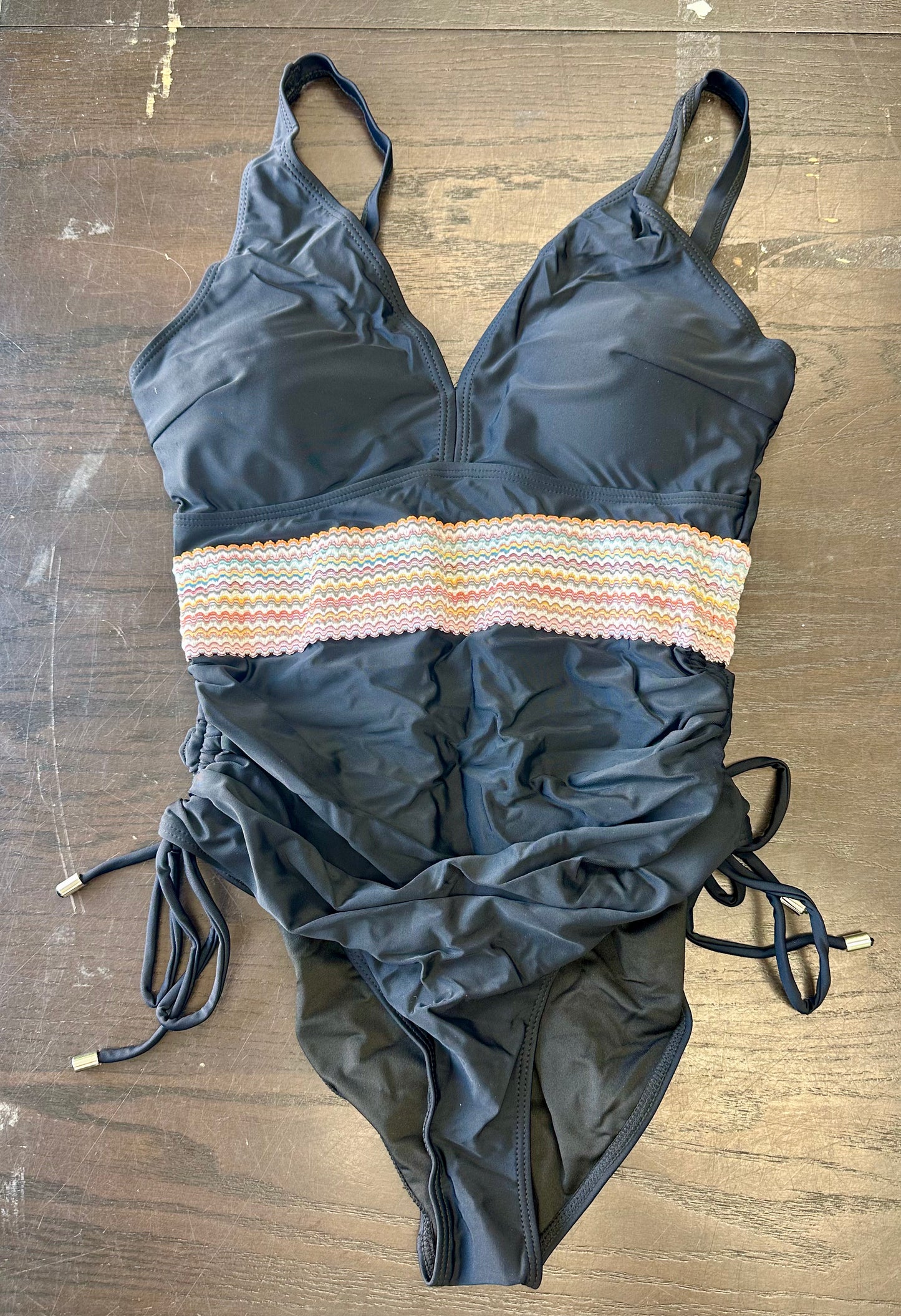 Women’s One Piece Tummy Control Swimsuit, Slimming Push Up Bathing Suit, Color Block, Drawstring Swim Suit (Size Medium)