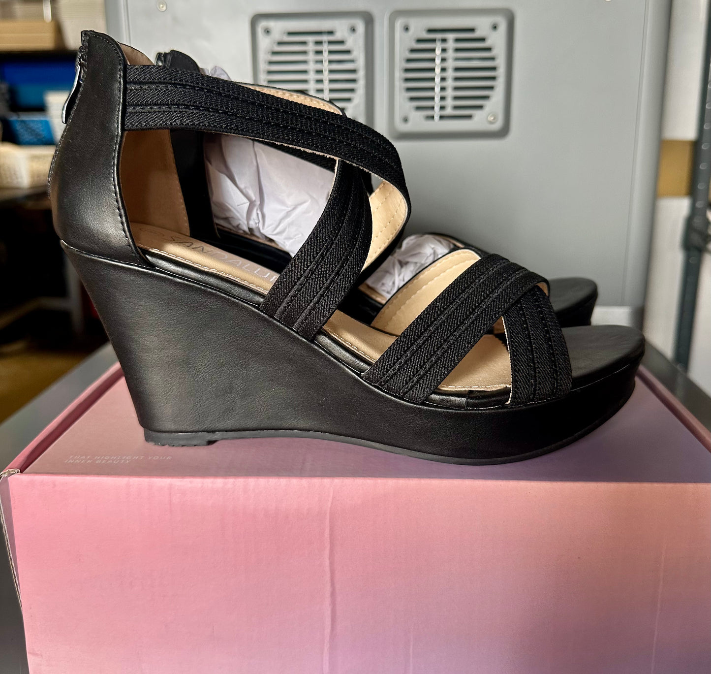 SANDALUP Back Zipper Sandals Wedges Shoes for Women (Size 9)