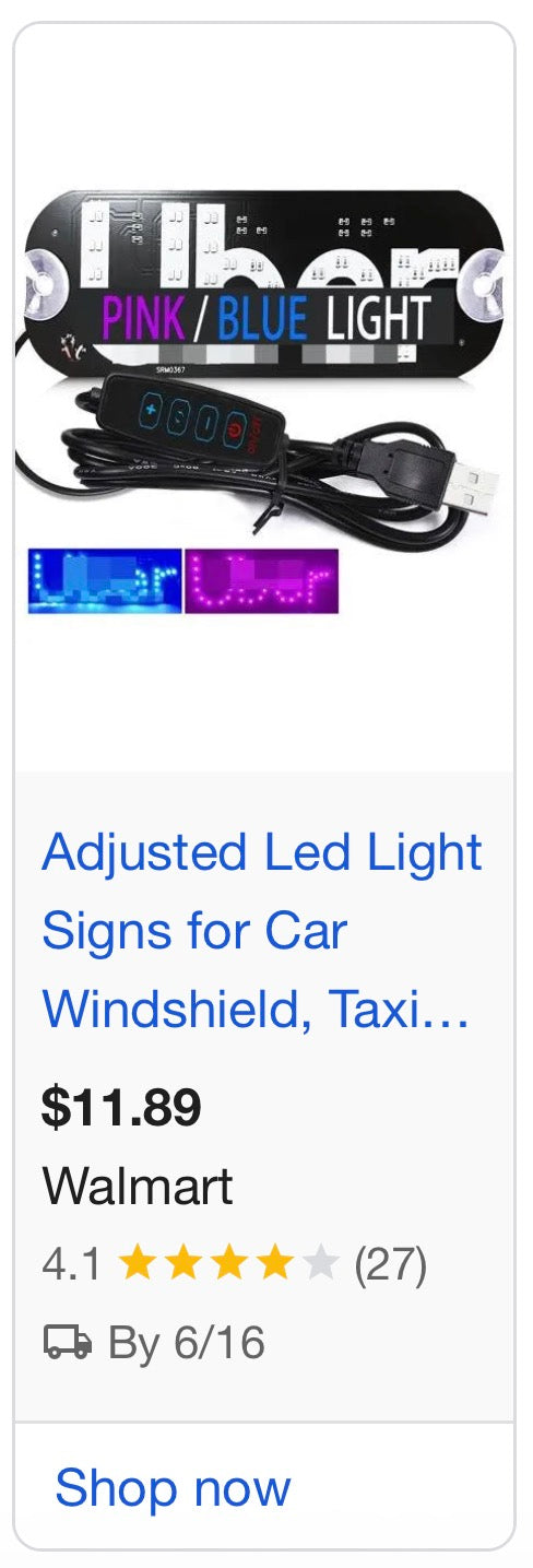 LED Light Sign for Car, Taxi Sign Light Windshield Led Sign Car LED Decal with Suction Cups USB Plug for Cars, Trucks, SUVs (Pink - Blue)