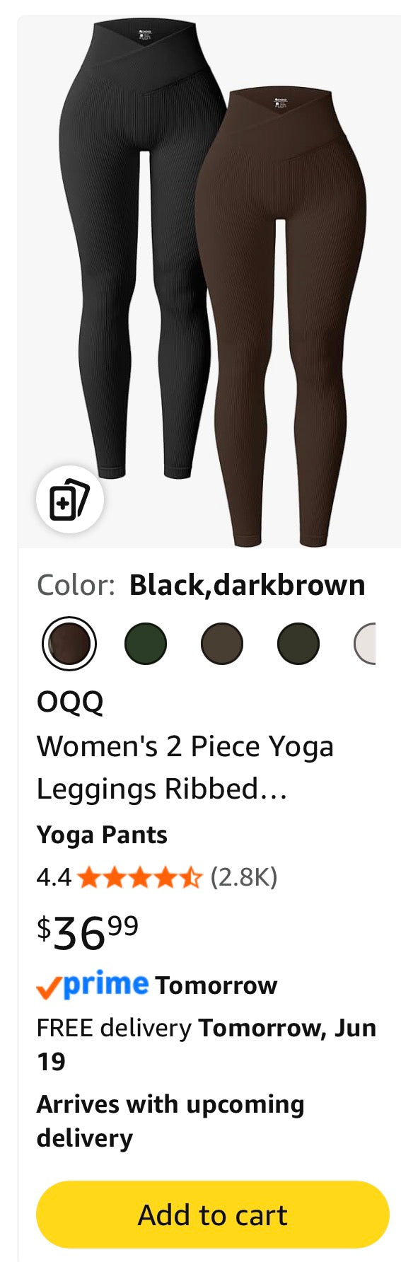 OQQ Women's 2 Piece Yoga Pants Ribbed Seamless Workout High Waist Cross Over Bell Bottoms Exercise Flare Leggings Black Dark brown (Size Small)