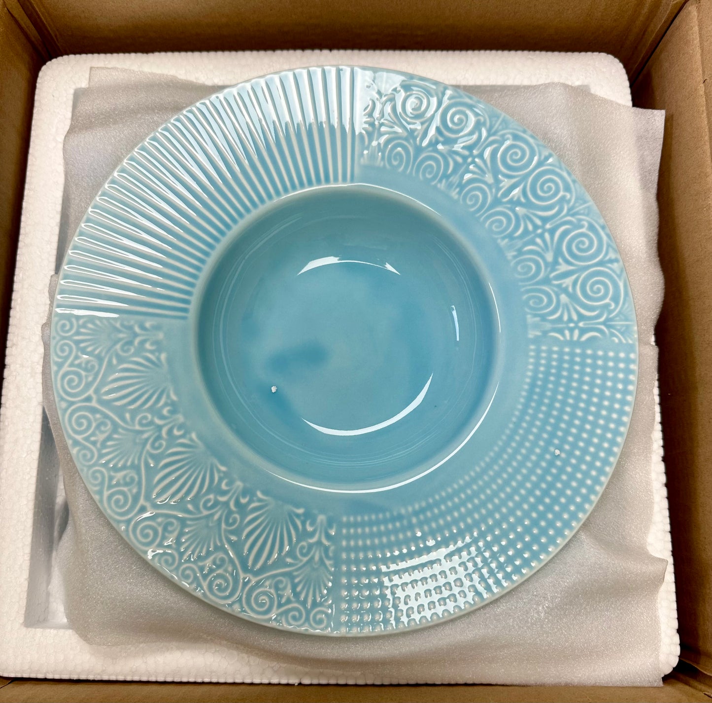 Bonquicken 10” Ceramic Pasta / Soup Bowls – Set of 4 – Light Blue