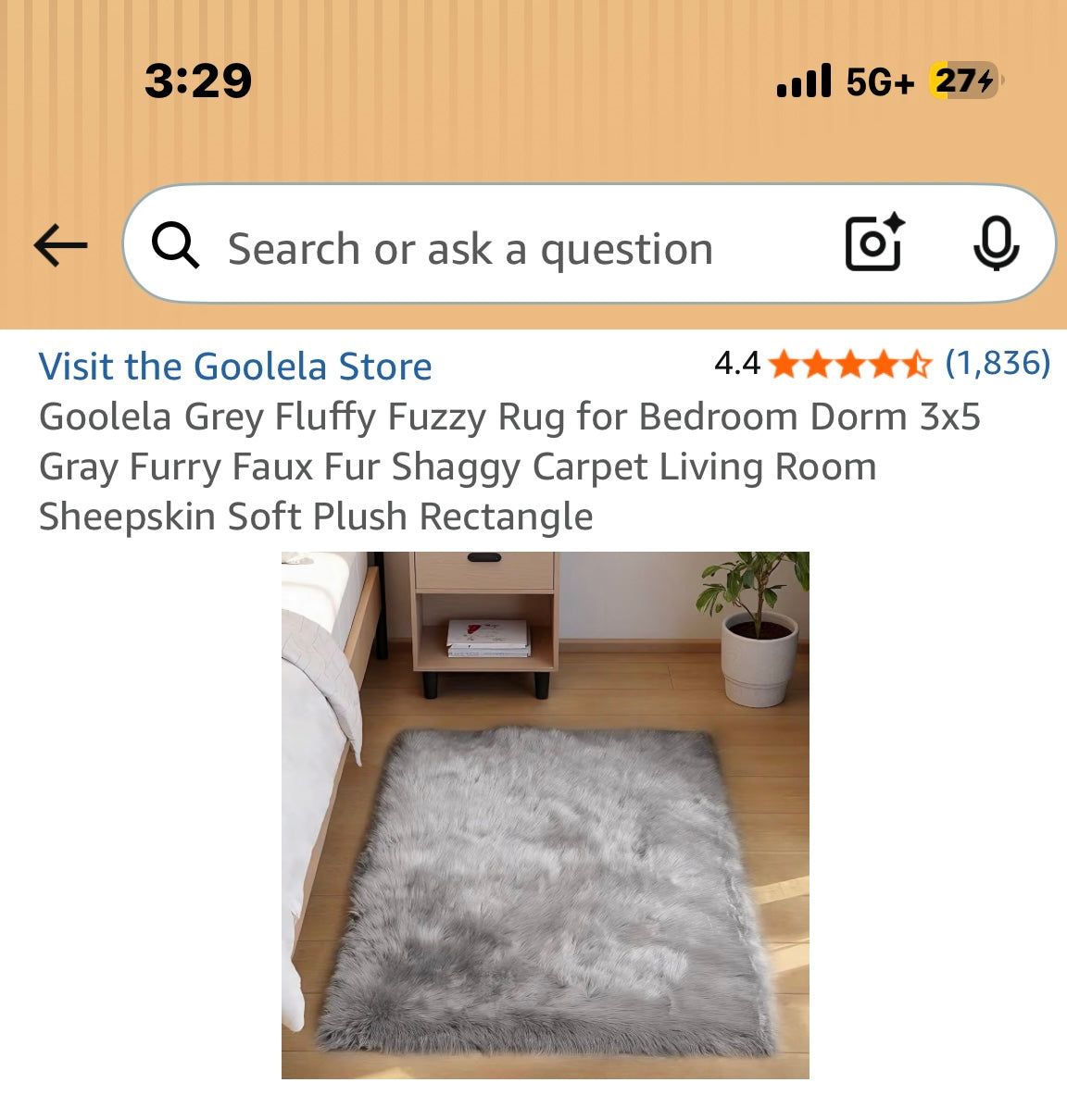 Goolela Grey Fluffy Fuzzy Rug for Bedroom Dorm 3x5 Gray Furry Faux Fur Shaggy Carpet Living Room Sheepskin Soft Plush Rectangle