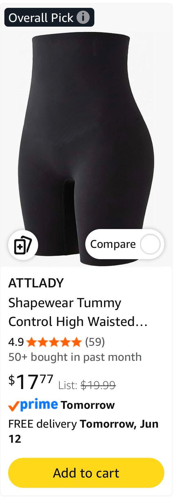 ATTLADY Women's Tummy Control Body Shaper Shorts High Waist Thigh Slimmer Panties Shapewear (Size Medium/Large)