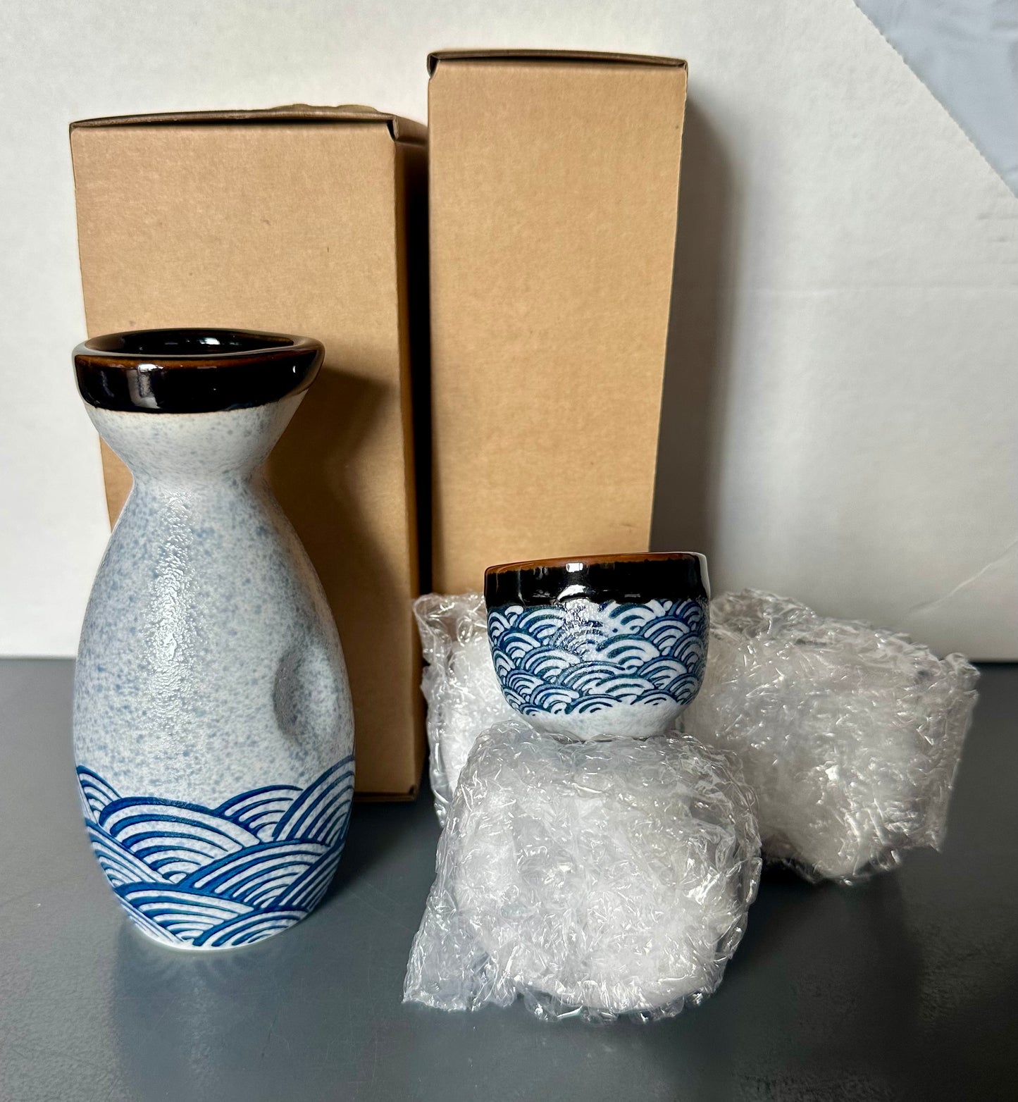 Sake Set Ceramic Japanese Sake Set of 7 include 1 Sake bottle 6 Sake Cups for Hot or Cold Sake at Home or Restaurant