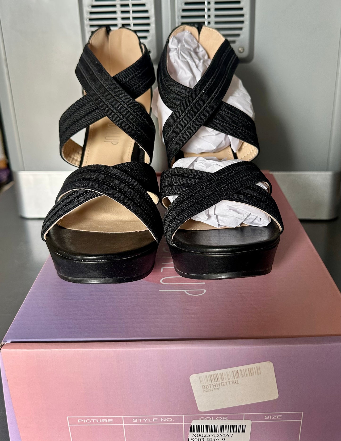 SANDALUP Back Zipper Sandals Wedges Shoes for Women (Size 9)
