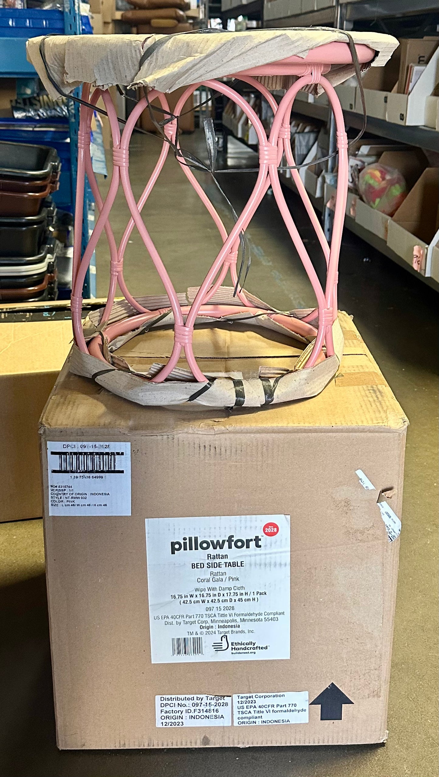 Rattan Kids' Bedside Table, Coral - Pillowfort™: Pink Rattan Nightstand, No Assembly, Ethical Handcraft Certified