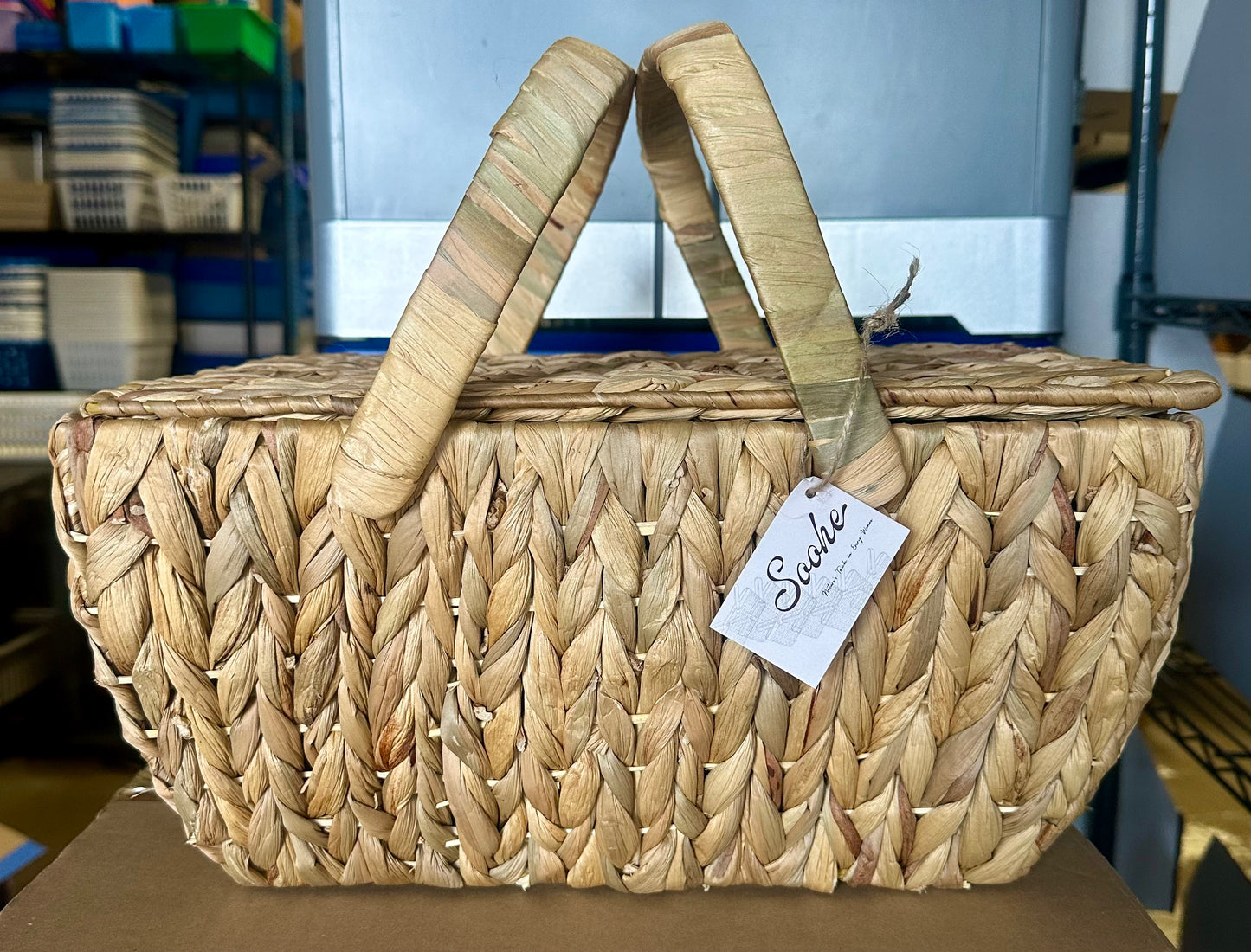 Wicker Picnic Basket with Handle, Wicker Bread Basket with Liner, Gift Basket for Easter, Weddings, Garden, Picnic and Home Decor
