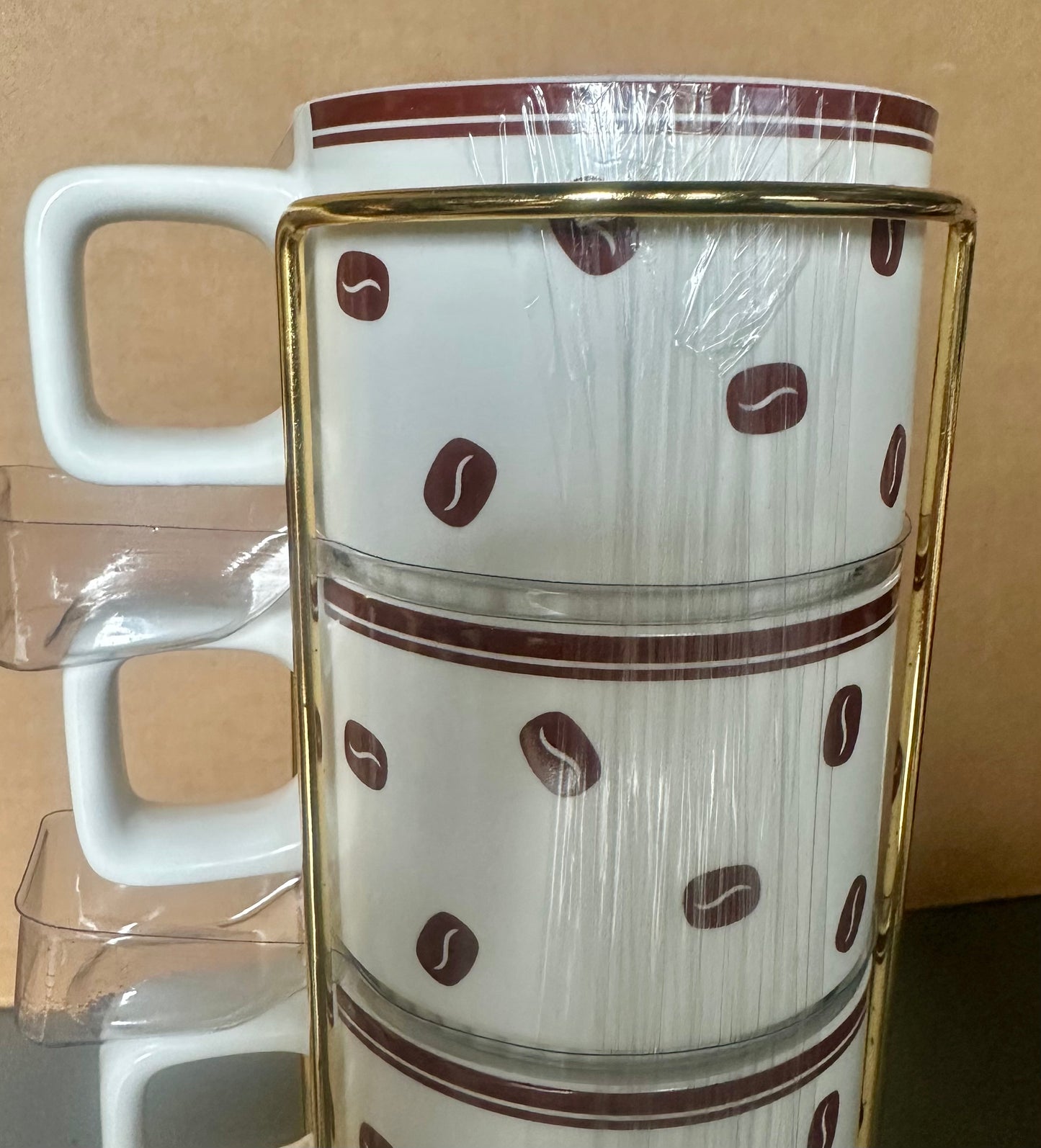 Stackable Coffee Mug Tower Set with Metal Wire Rack - 15 Ounce Coffee Mugs for Coffee, Tea, Cocoa, Milk, Cappuccino, Hot Chocolate Set of 4