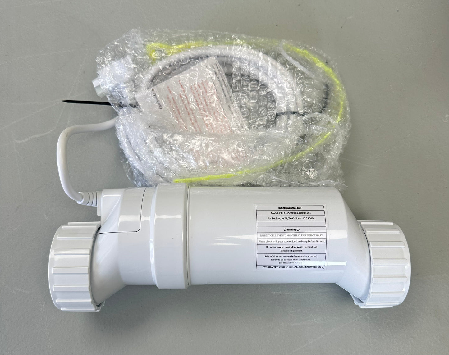 T-Cell-9 Compatible Salt Chlorinator Cell – 25,000 Gallon Pool – 15’ Cable – New