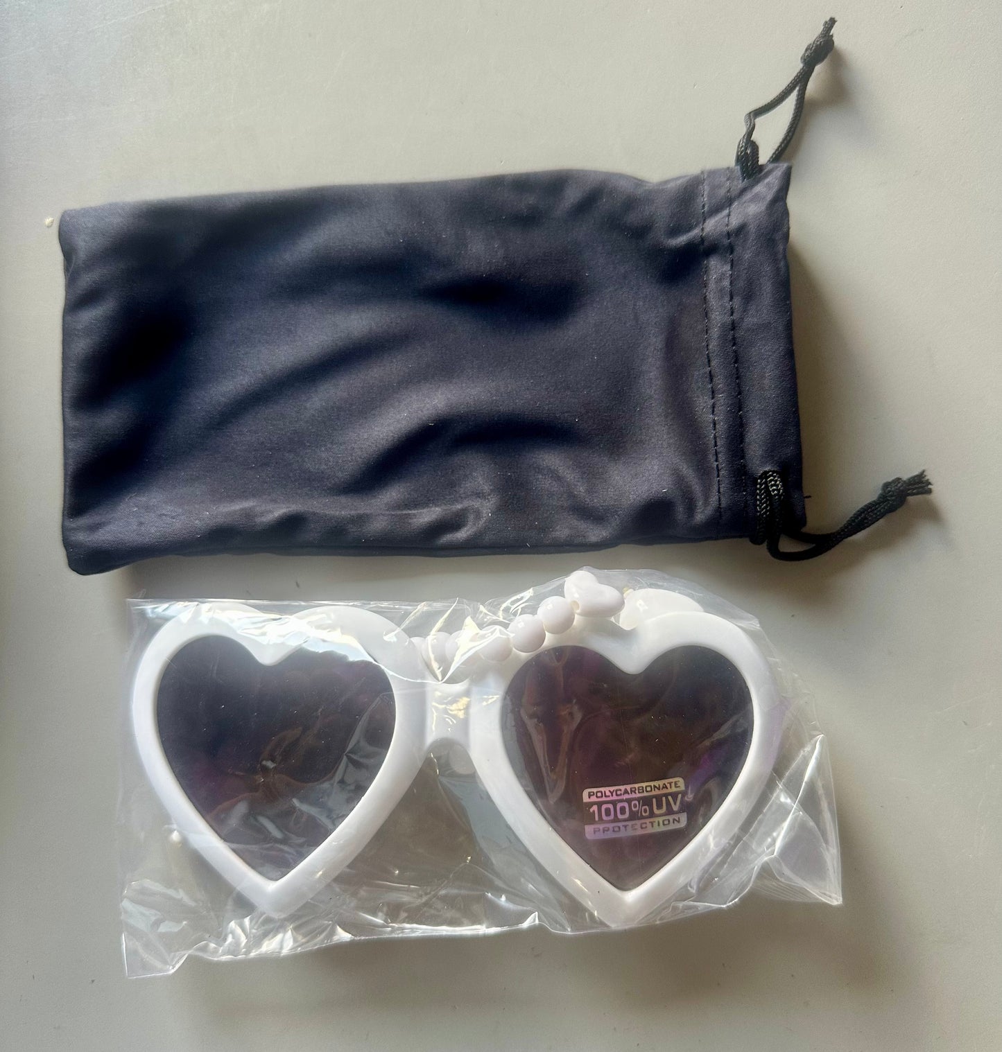 zeroUV Womens Oversized Beaded Arm Temple Heart Shape Sunglasses (White)