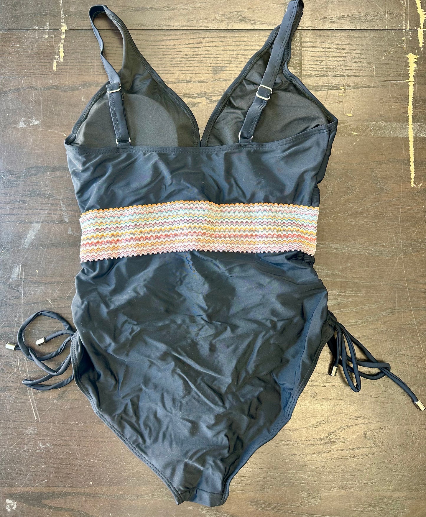 Women’s One Piece Tummy Control Swimsuit, Slimming Push Up Bathing Suit, Color Block, Drawstring Swim Suit (Size Medium)