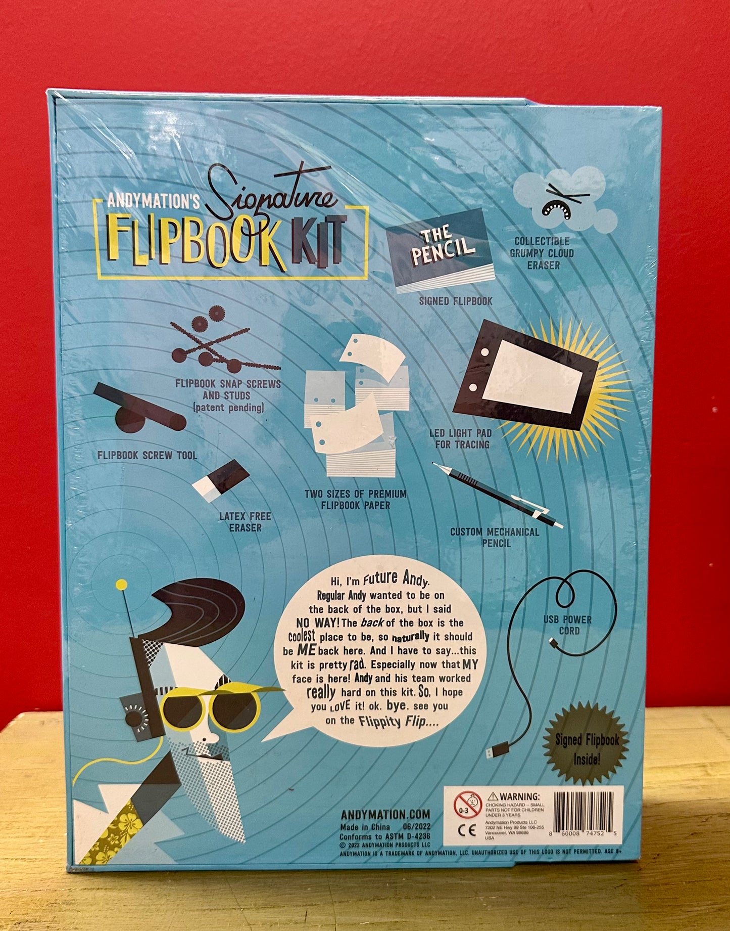 Andymation's Signature Flipbook Kit for Kids & Adults for Drawing Animation, Premium Pre-drilled Flip Book Paper, Removable Binding Screws, Custom Erasers, "The Pencil" Printed Flipbook