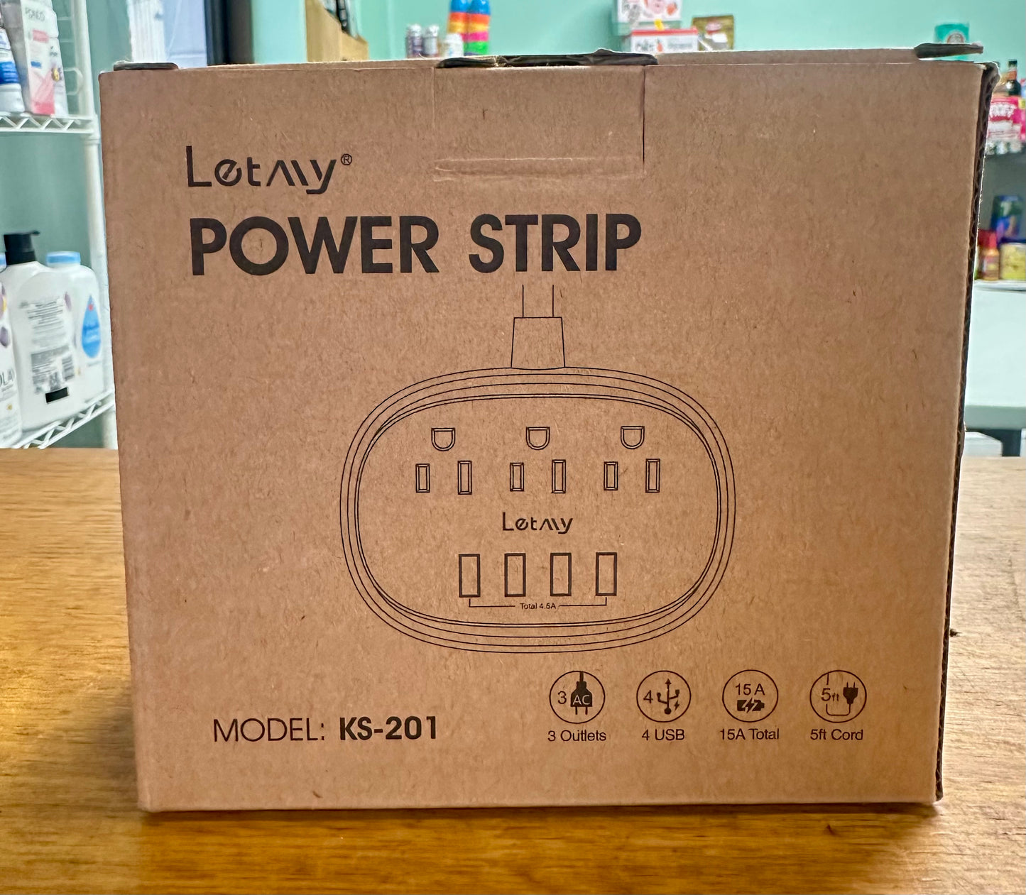 Travel Essentials, 22.5W/4.5A Flat Plug Power Strip, 5 Ft Extension Cord 3 Outlets 4 USB Ports, Desktop Charging Station, Power Strip No Surge Protection for Cruise Ship, Dorm Room