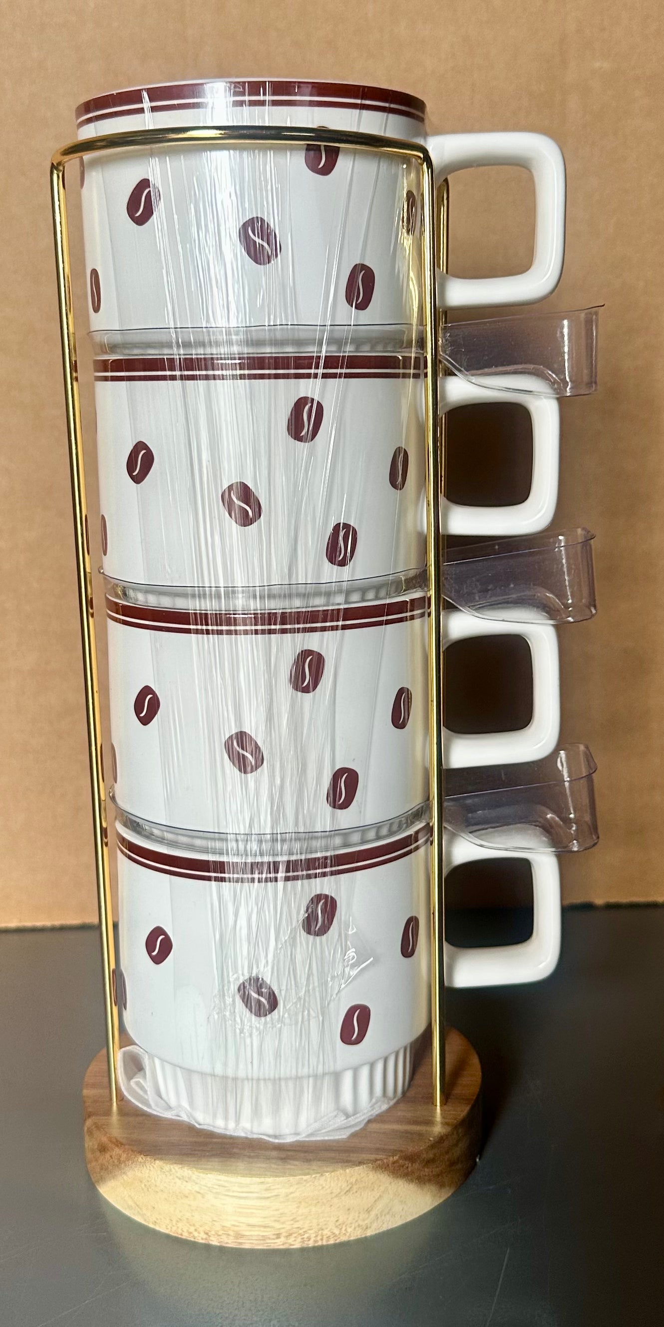 Stackable Coffee Mug Tower Set with Metal Wire Rack - 15 Ounce Coffee Mugs for Coffee, Tea, Cocoa, Milk, Cappuccino, Hot Chocolate Set of 4
