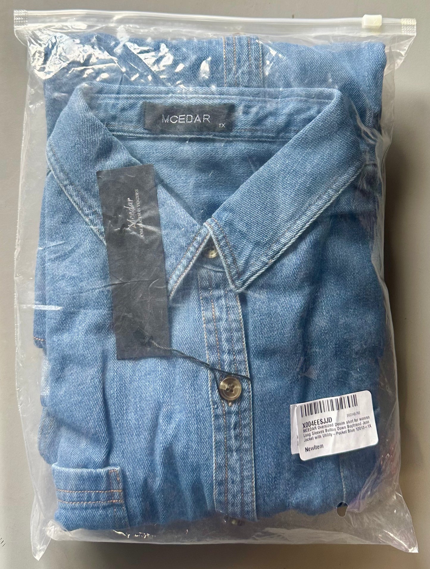 Womens Button Down Denim Shirt Chambray Casual Long Sleeve Collared Boyfriend Jean Jacket Shacket with Pockets (Size 1X)