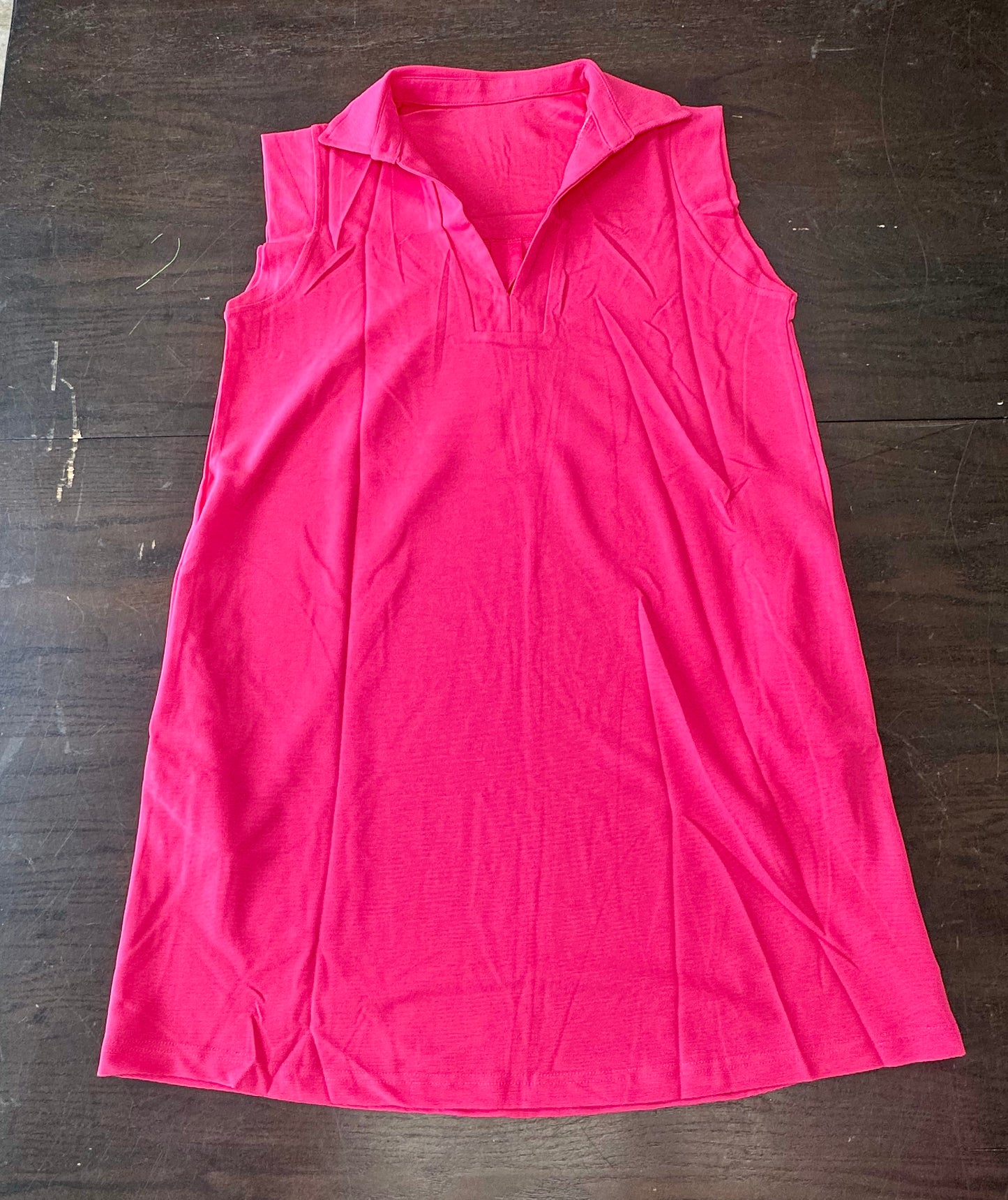Cicy Bell Womens Summer Mini Dress Cap Sleeve Collared V Neck Casual Ribbed A Line Tunic T Shirt Dress, Rose Red (Size Large)
