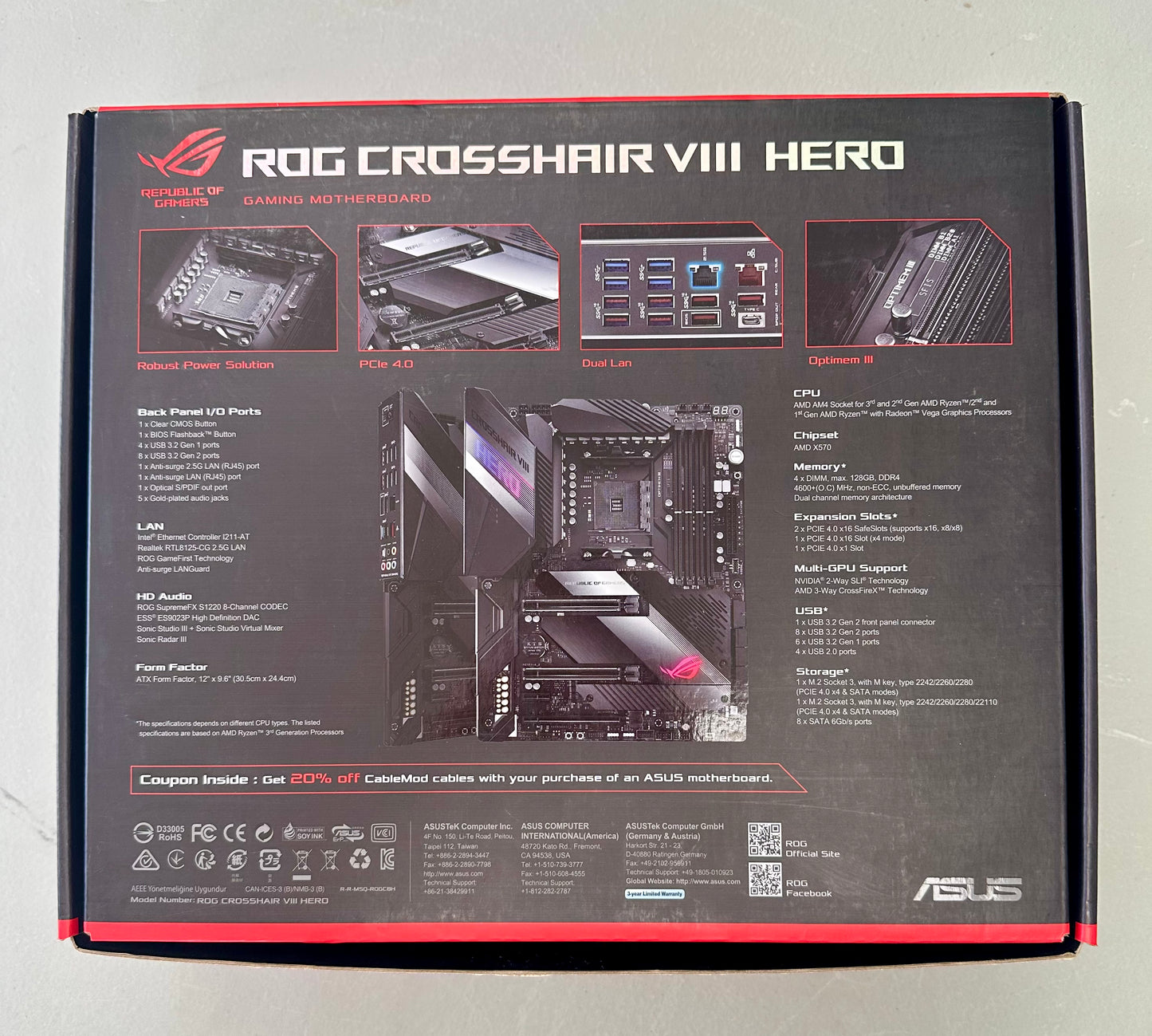 ASUS ROG Crosshair VIII Hero X570 AM4 Gaming Motherboard – Open Box