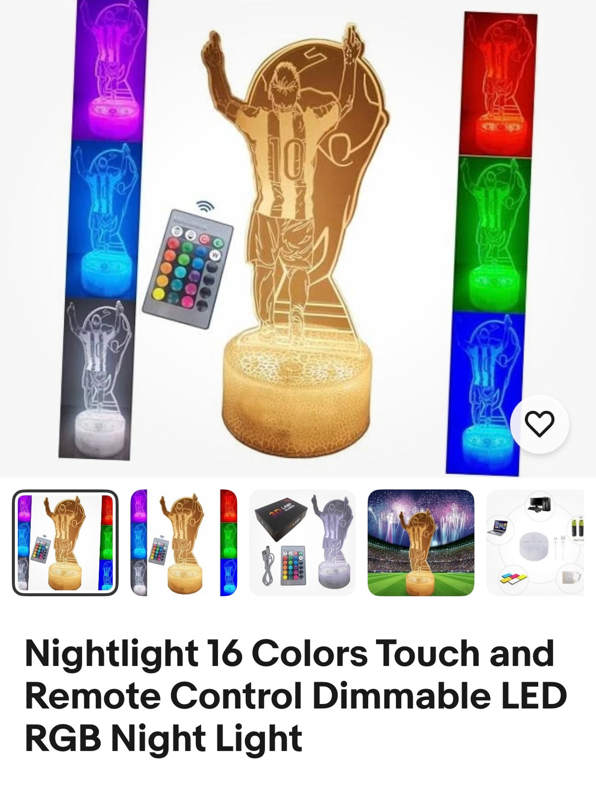 Messi Argentina Soccer Player #10 16 Color Night Light