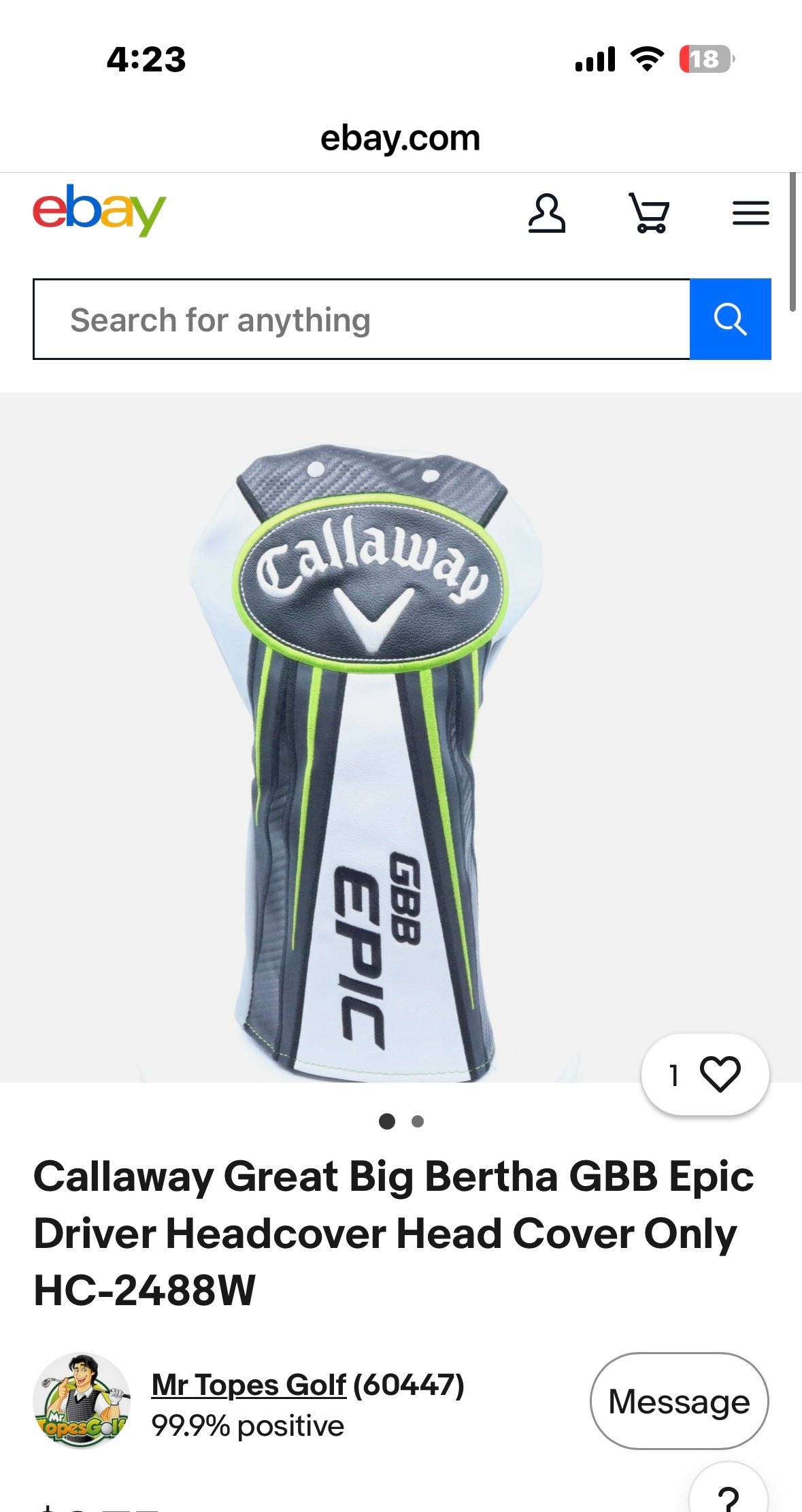 Callaway Great Big Bertha (GBB) Epic Driver Headcover.