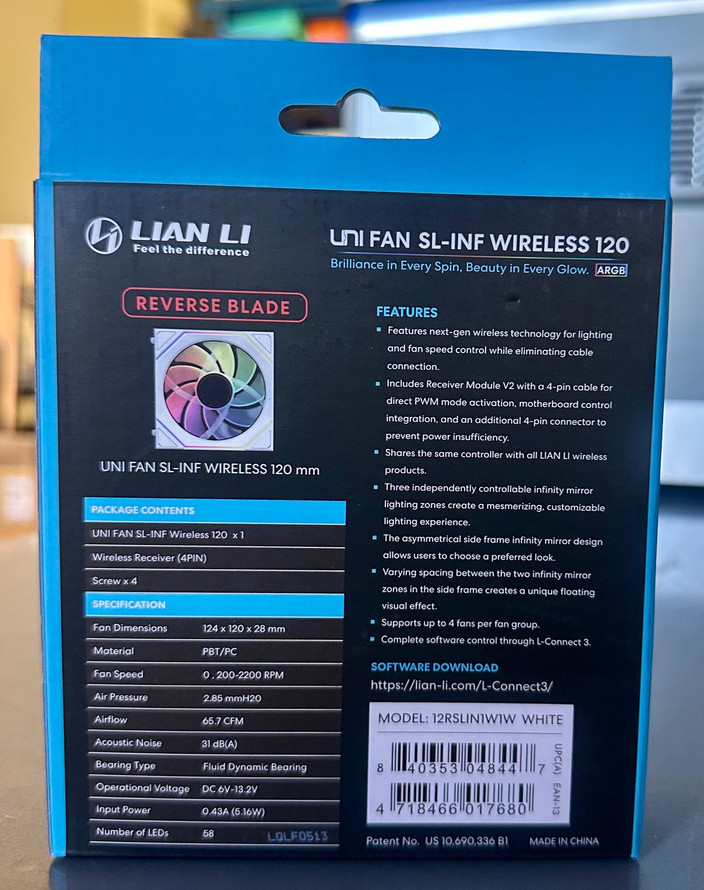 Lian Li UNI Fan SL-Infinity Wireless 120-Single Pack (Reverse Blade)