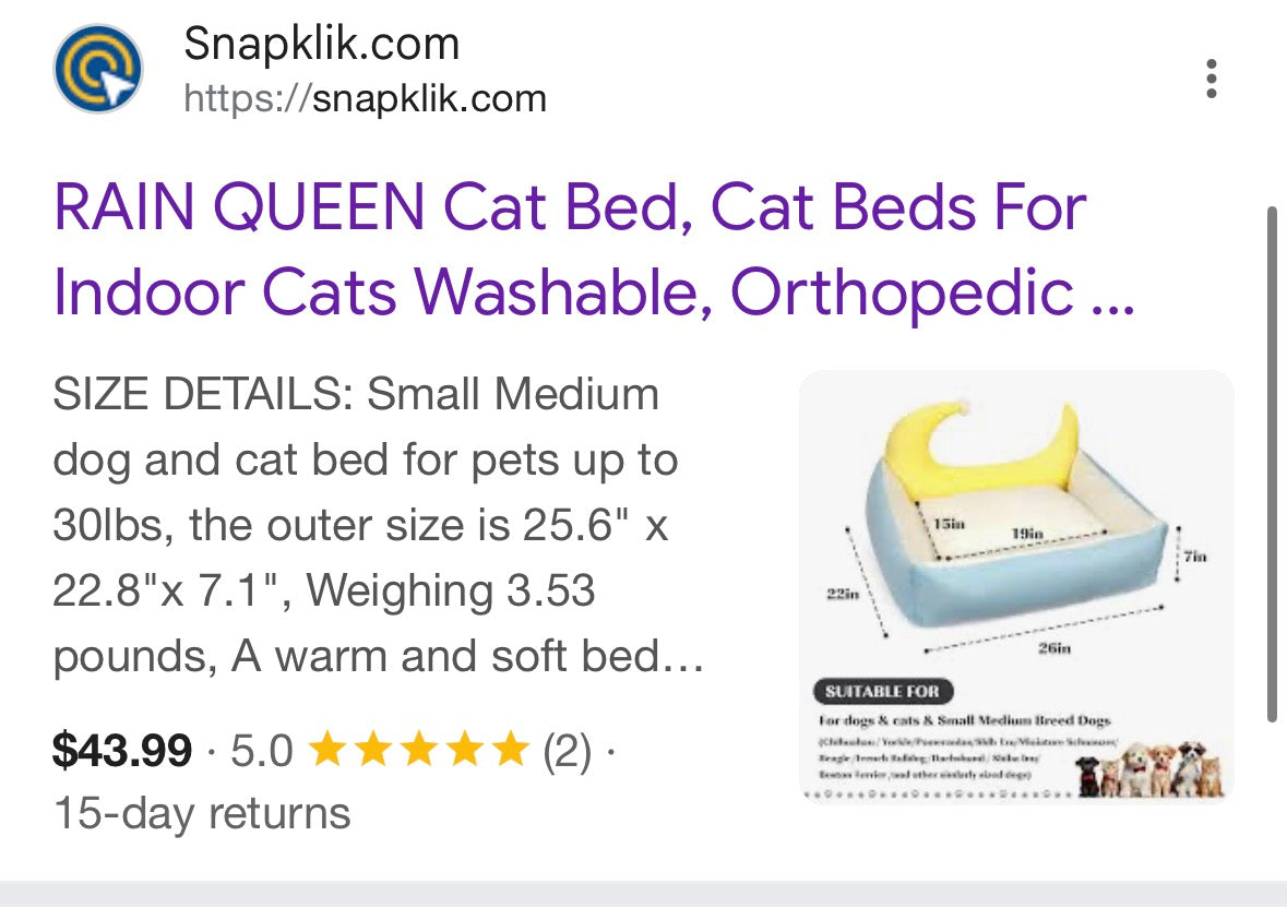 RAIN QUEEN Cat Bed, Cat Beds for Indoor Cats Washable, Orthopedic Fluffy Calming Sleeping Super Soft Plush Pet Bed for Dog and Cat with Anti-Slip Bottom (25.6" x 22.8" x 7.1")