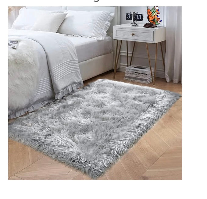 Goolela Grey Fluffy Fuzzy Rug for Bedroom Dorm 3x5 Gray Furry Faux Fur Shaggy Carpet Living Room Sheepskin Soft Plush Rectangle