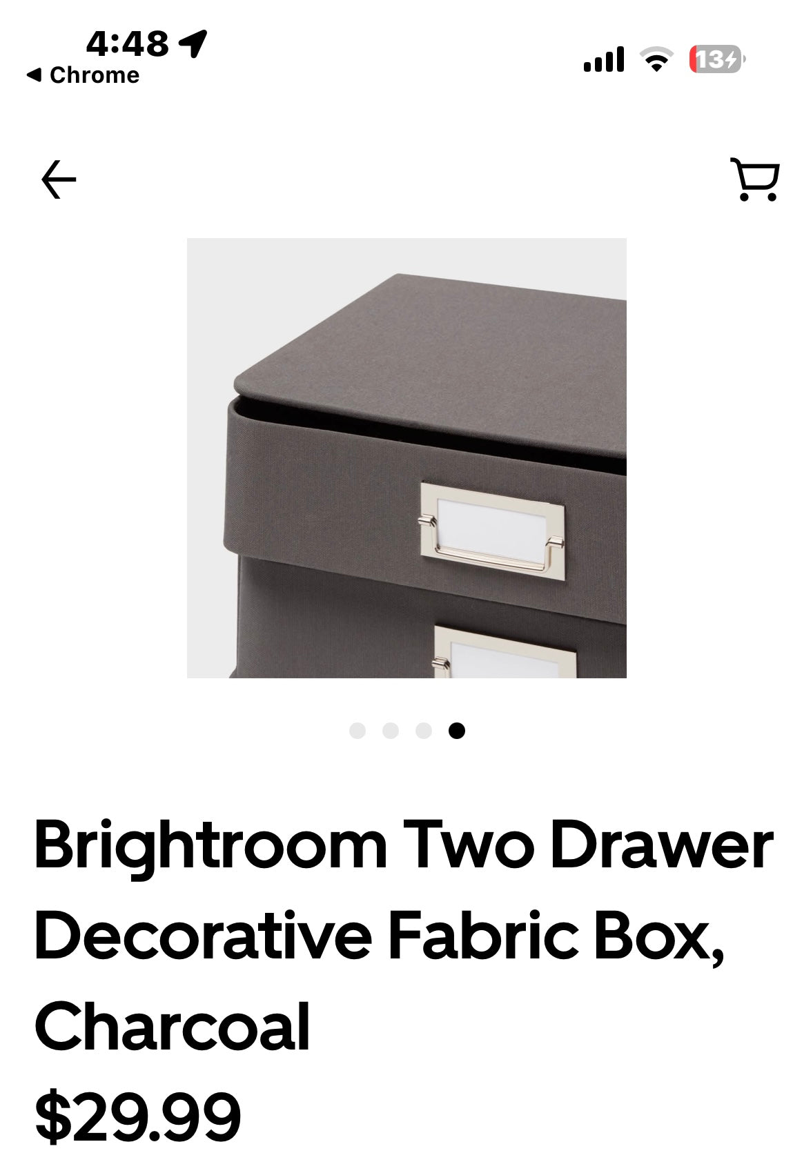 Brightroom Two Drawer Decorative Fabric Box, Charcoal