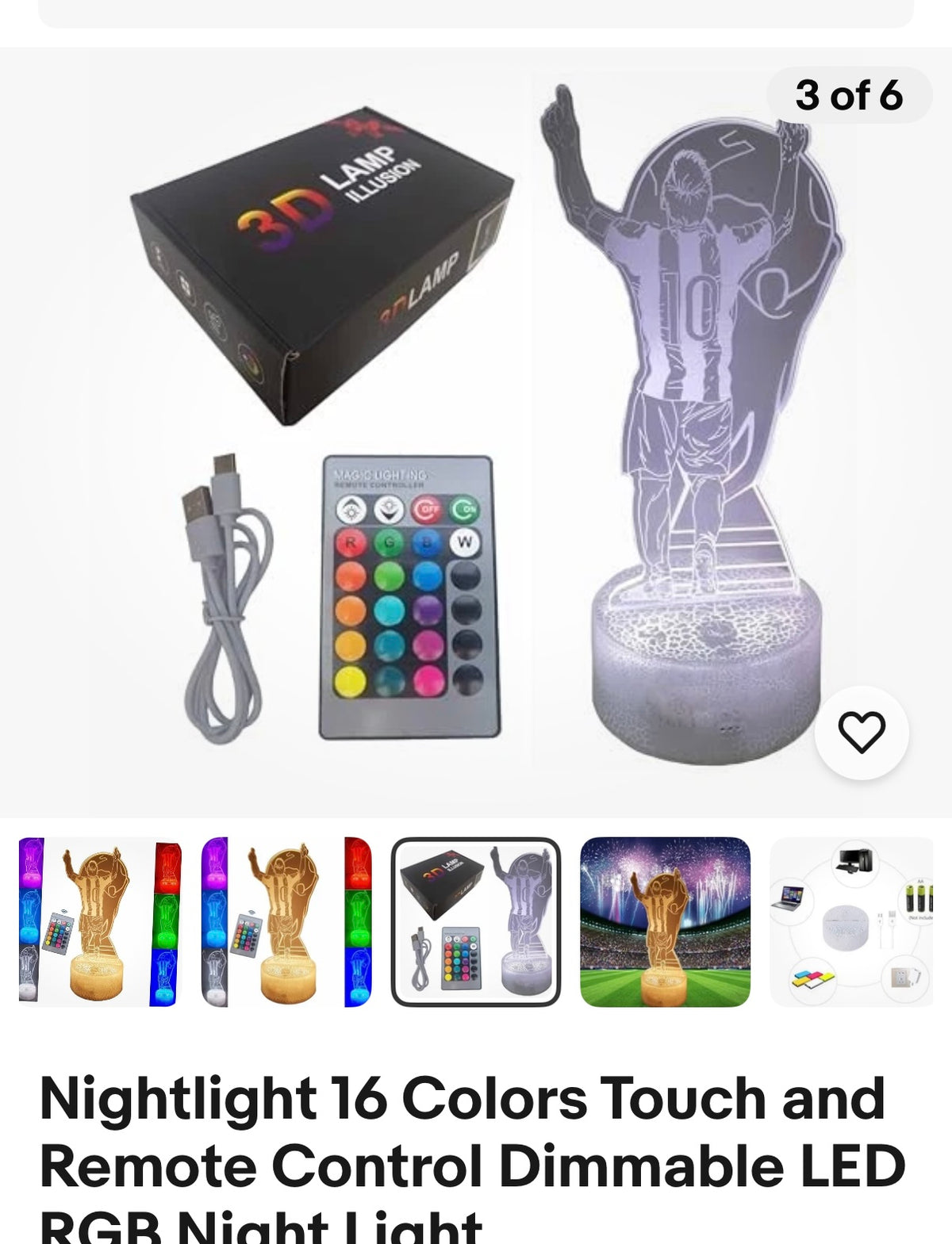 Messi Argentina Soccer Player #10 16 Color Night Light