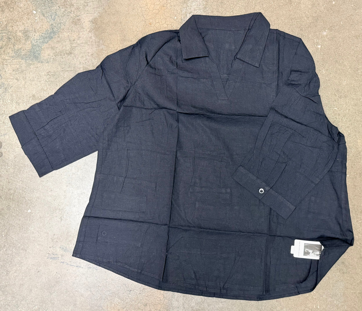 Women's Black Business Casual Cotton V-Neck Collar Shirt (Size 2XL)