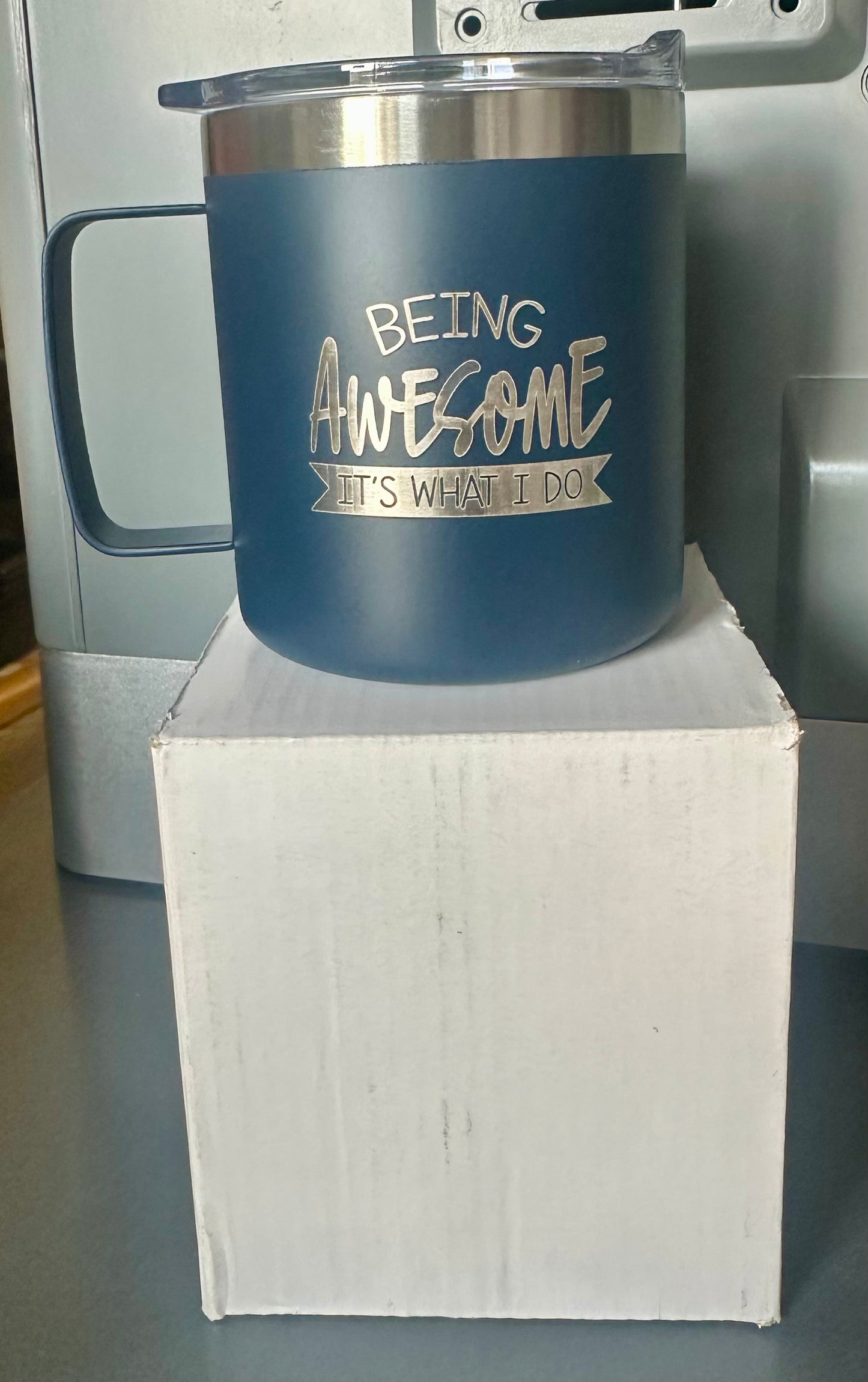 Being Awesome Its What I Do Mug / One 12 Ounce Navy Blue Engraved To Go Stainless Steel Coffee Mug With Lid